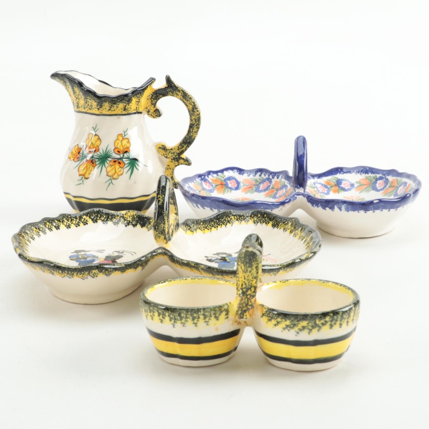 Henriot Quimper Ceramic Hand-Painted Relish Dishes and Other Tableware