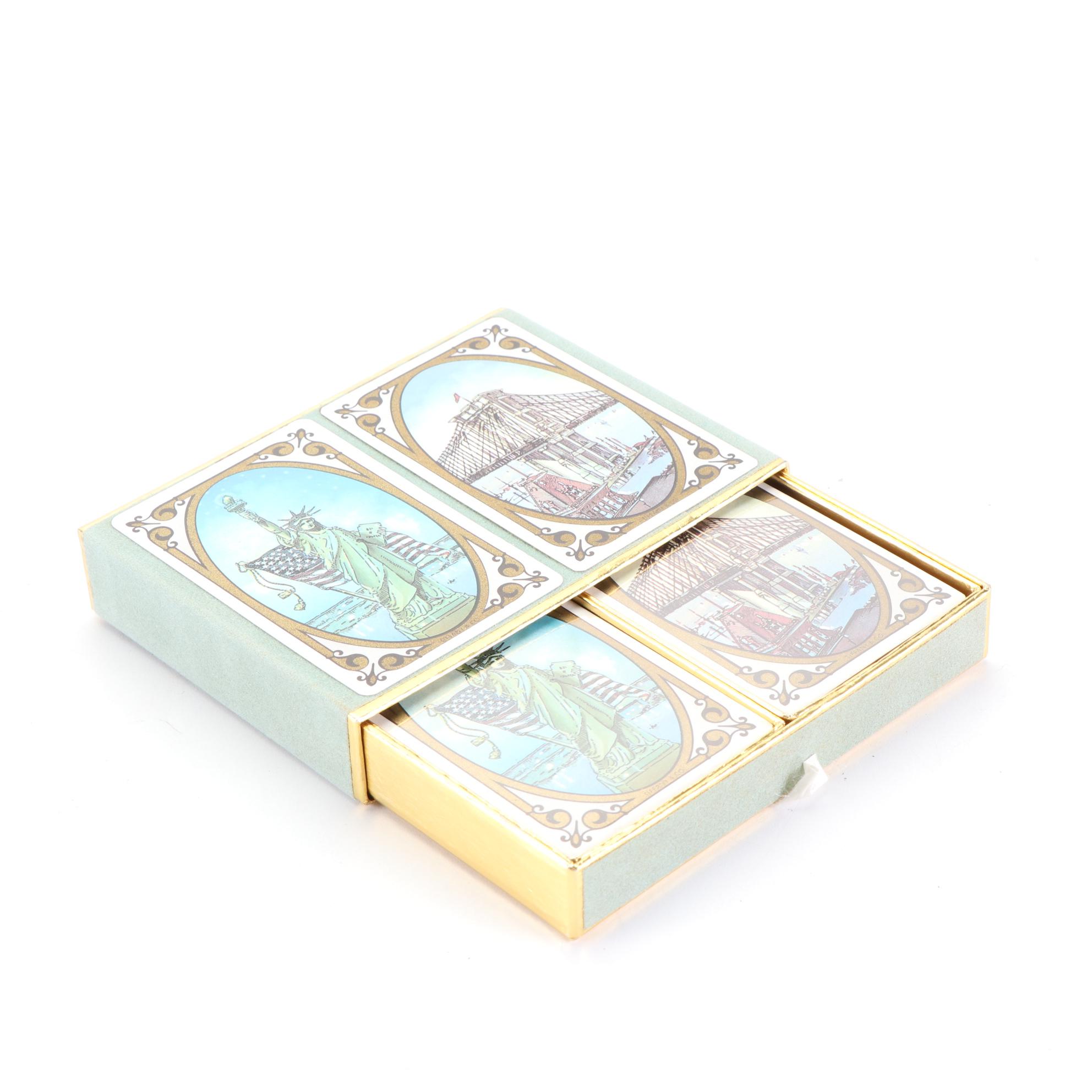 Tiffany & Co. Statue of Liberty and Brooklyn Bridge Cased Playing Cards with Box