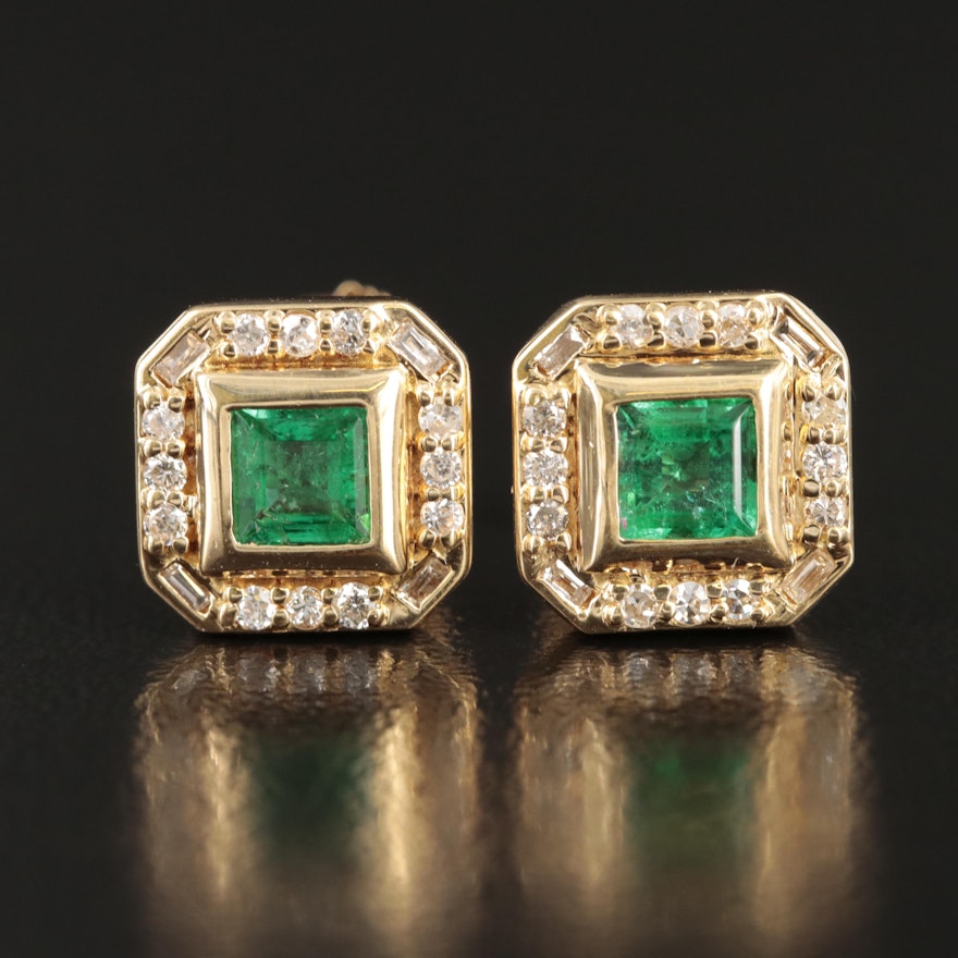18K Emerald and Diamond Earrings