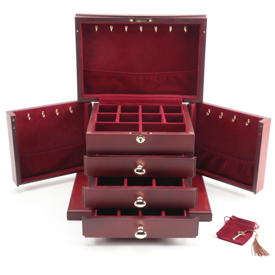 Jere Matte Cherry Finish Locking Jewelry Chest