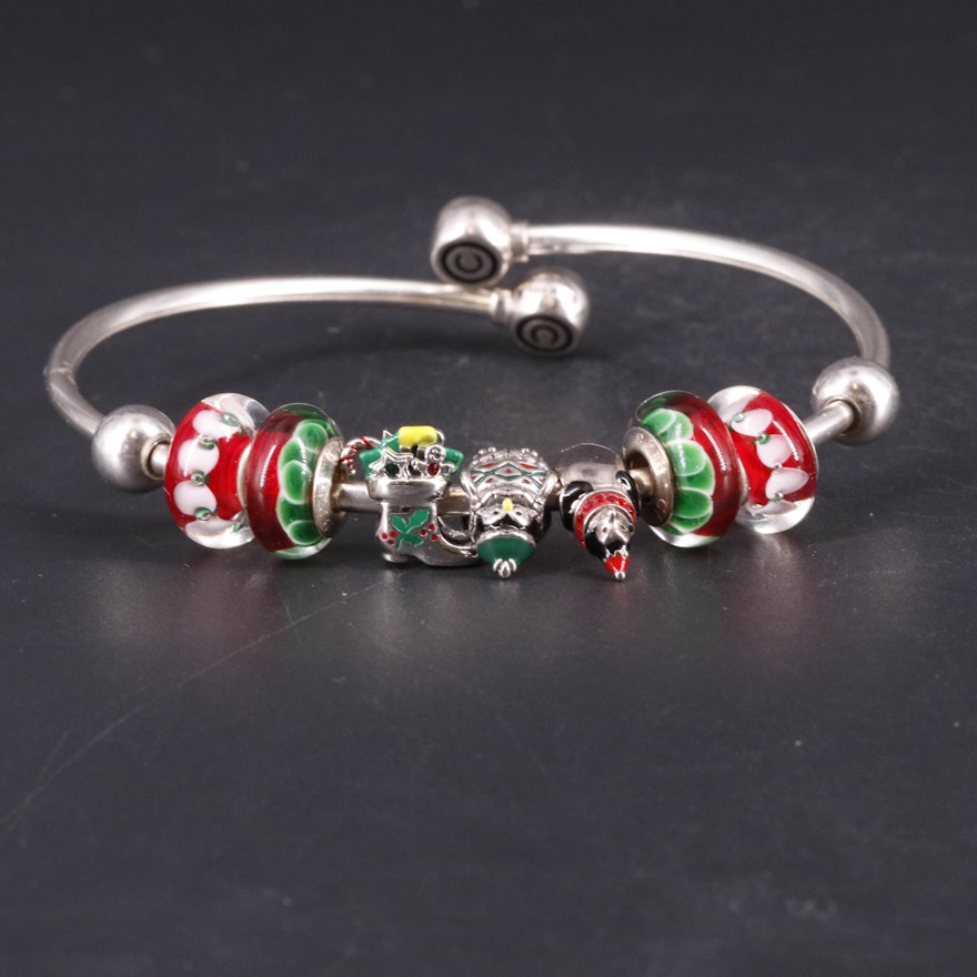 Chamilia Sterling Holiday Bangle with Charms and Beads