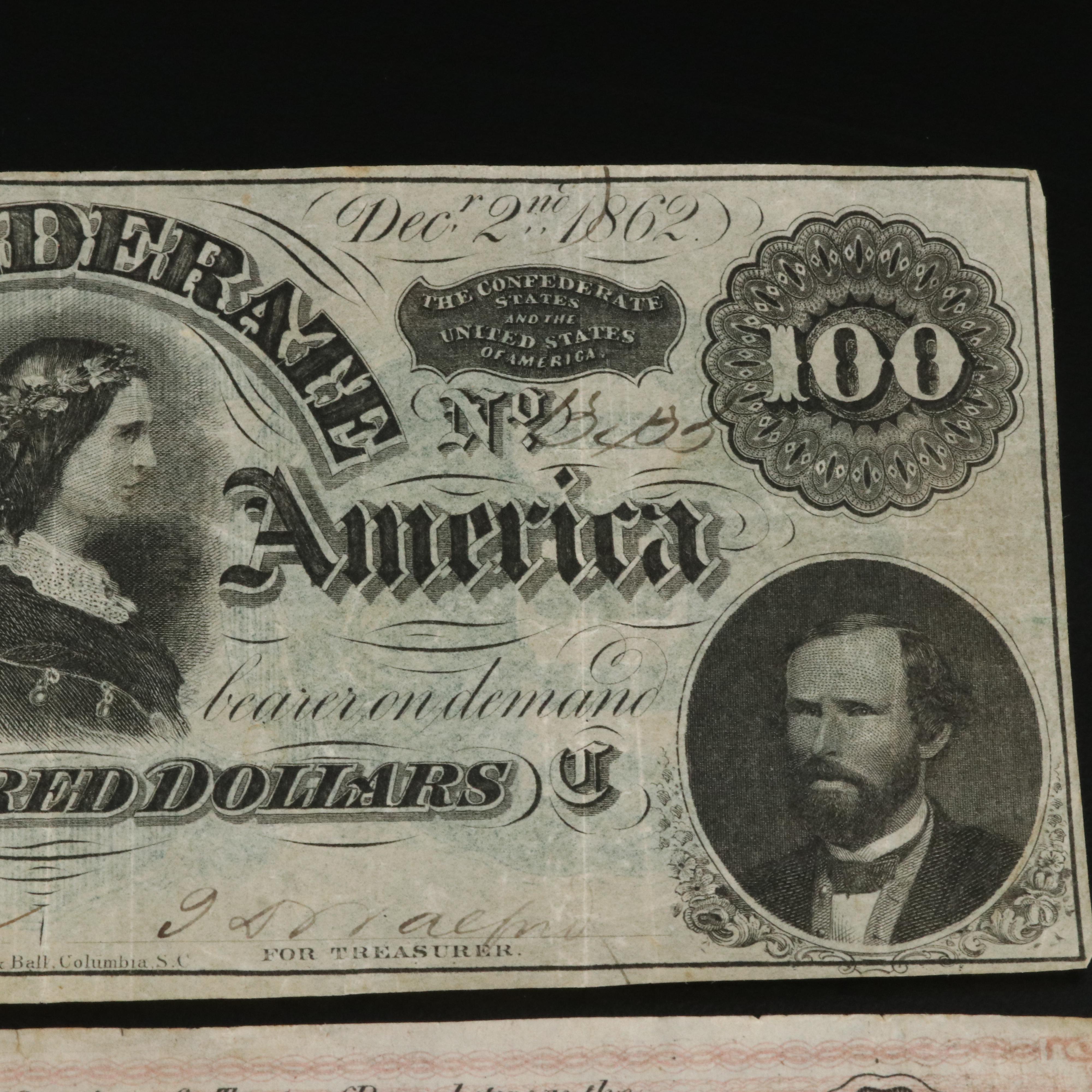 Two Different Confederate States of America Currency Notes Including $500