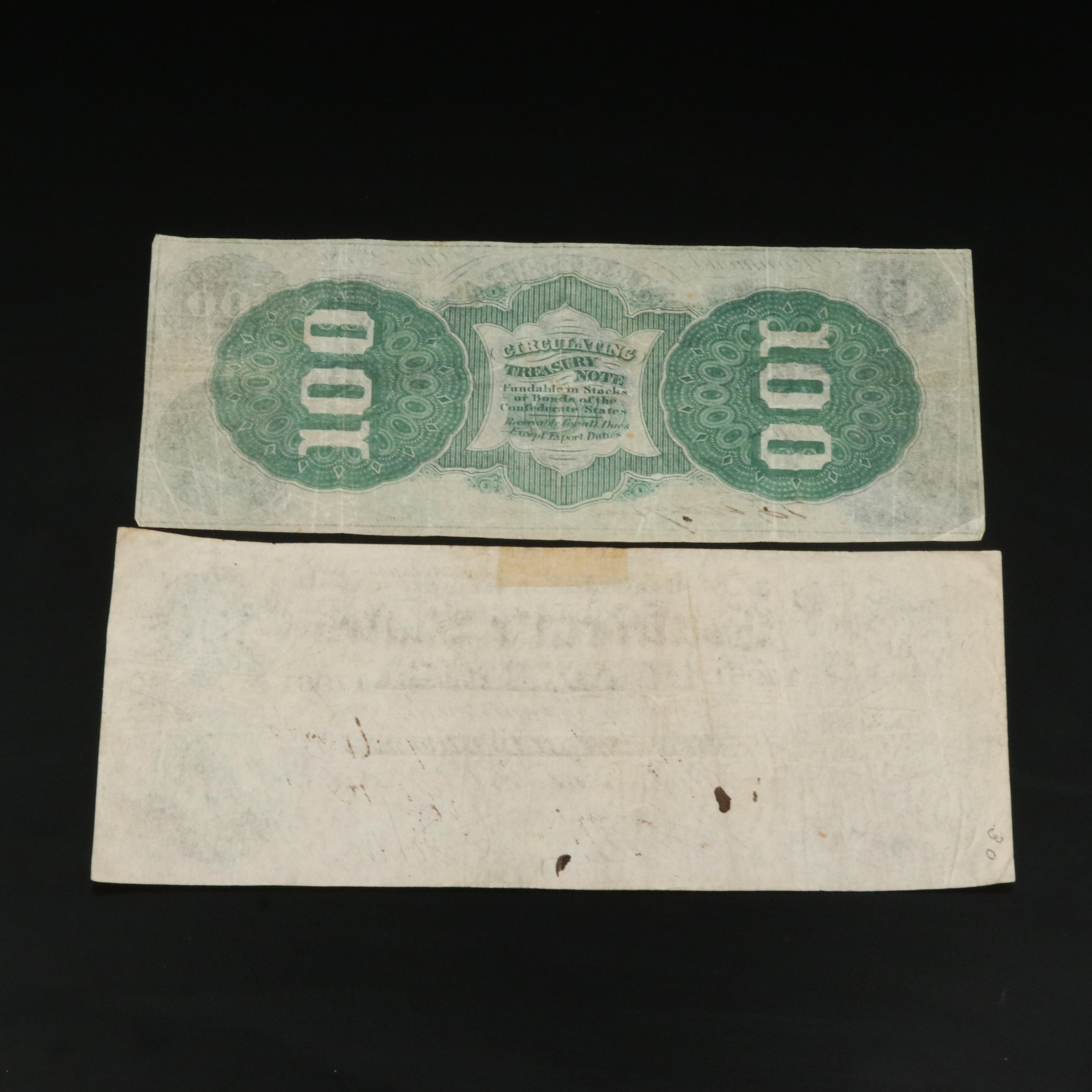 Two Different Confederate States of America Currency Notes Including $500