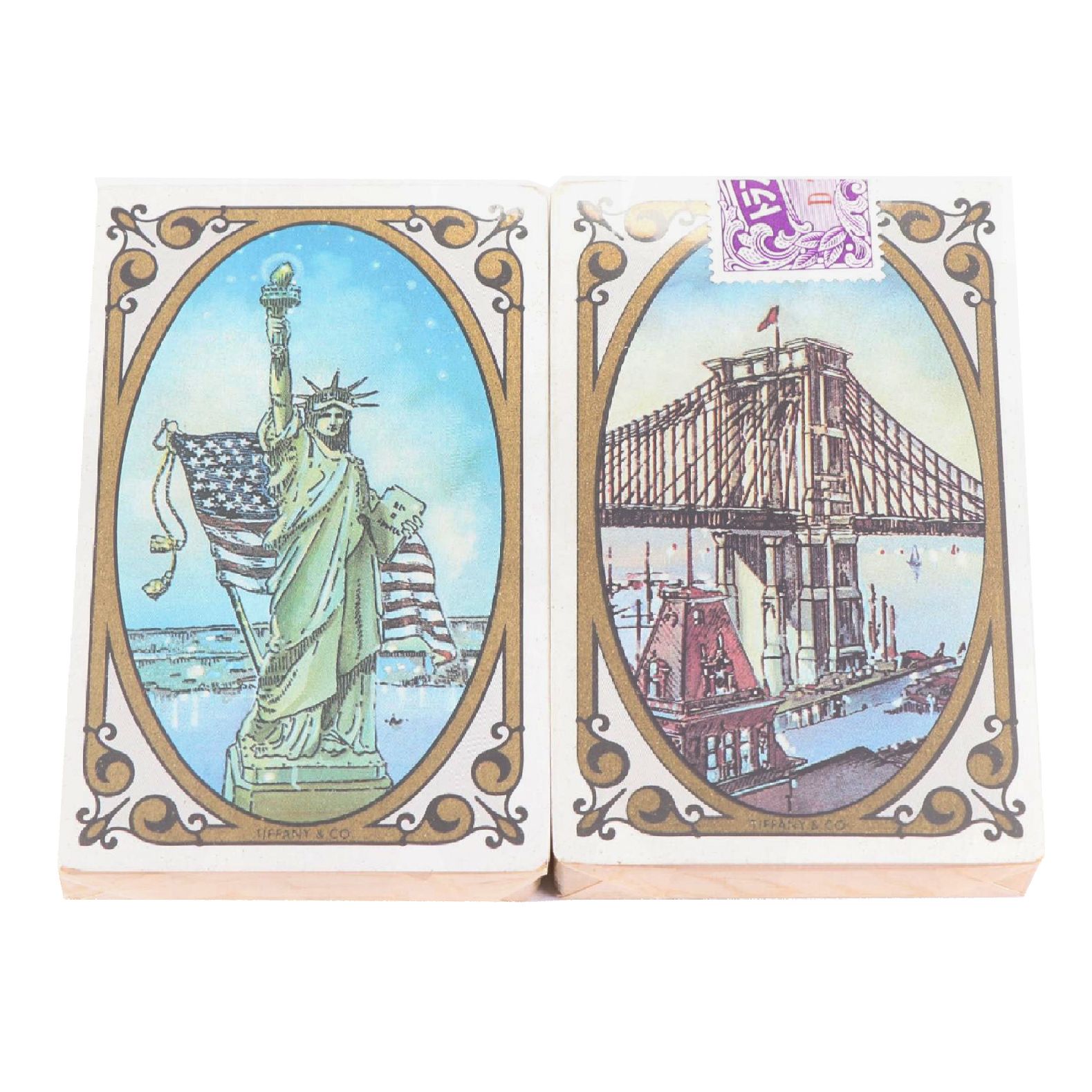 Tiffany & Co. Statue of Liberty and Brooklyn Bridge Cased Playing Cards with Box
