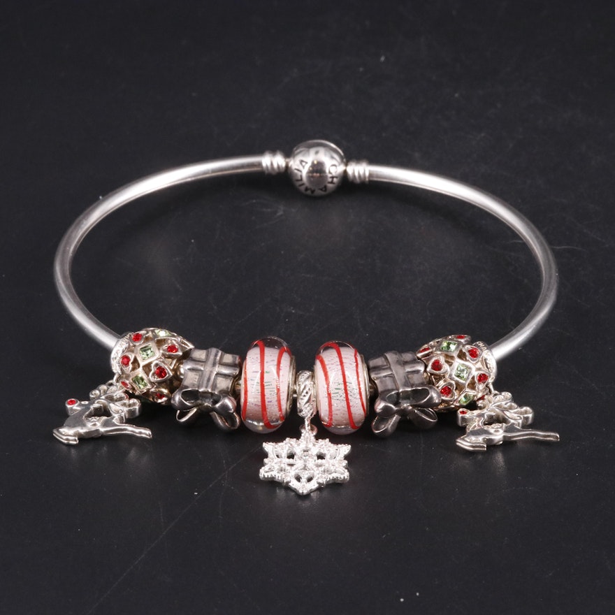 Chamilia Sterling Brilliance Holiday Bangle with Beads and Charms