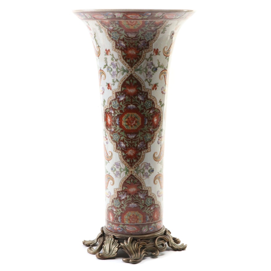 Chinese Ormolu Mounted Ceramic Trumpet Vase