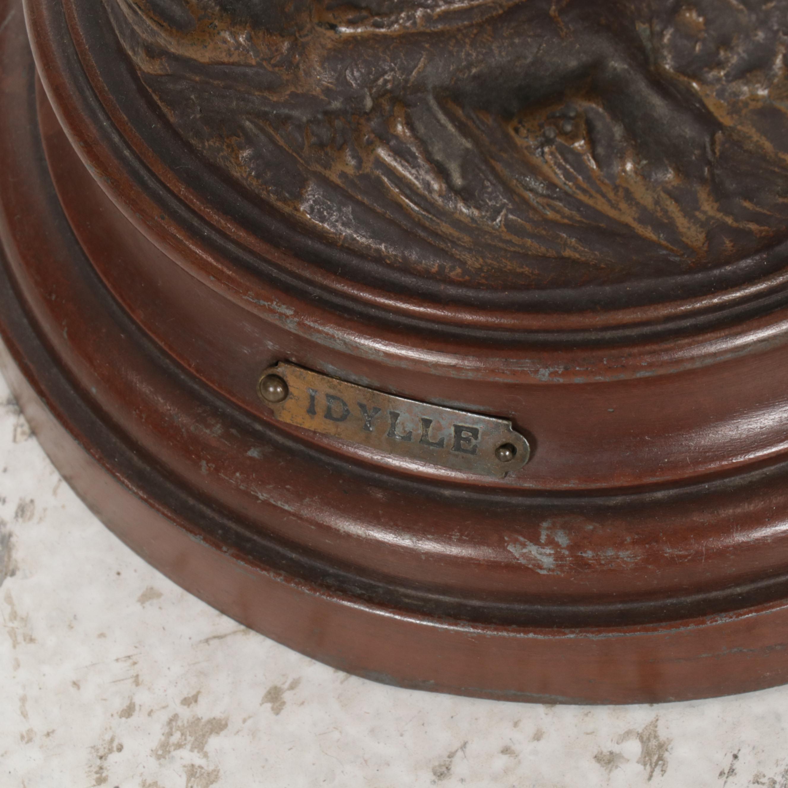 Art Nouveau "Idylle" Patinated Metal Table Lamp, Early to Mid 20th Century