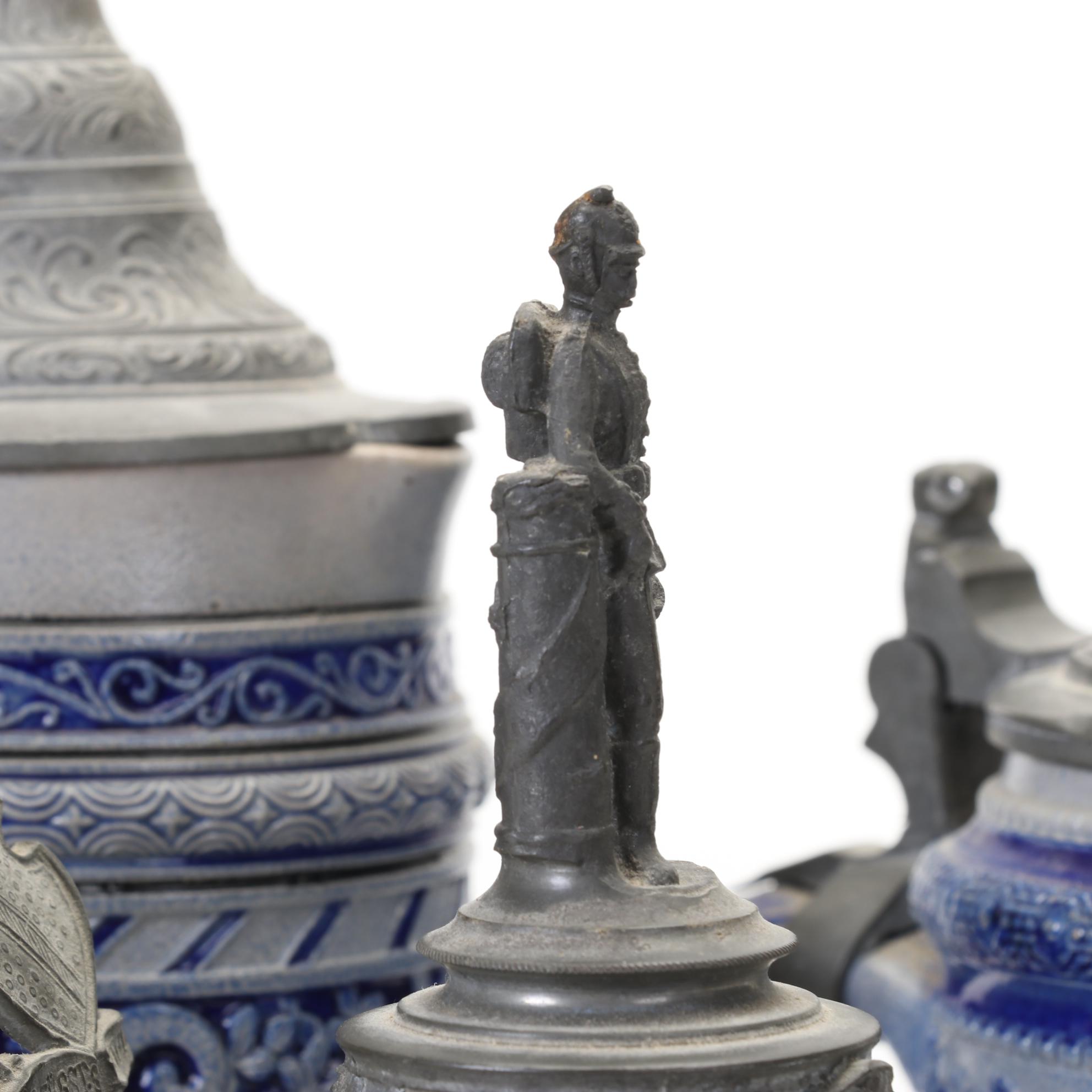 German Beer Steins Featuring Salt-Glazed and Commemorative Regimental Lithophane