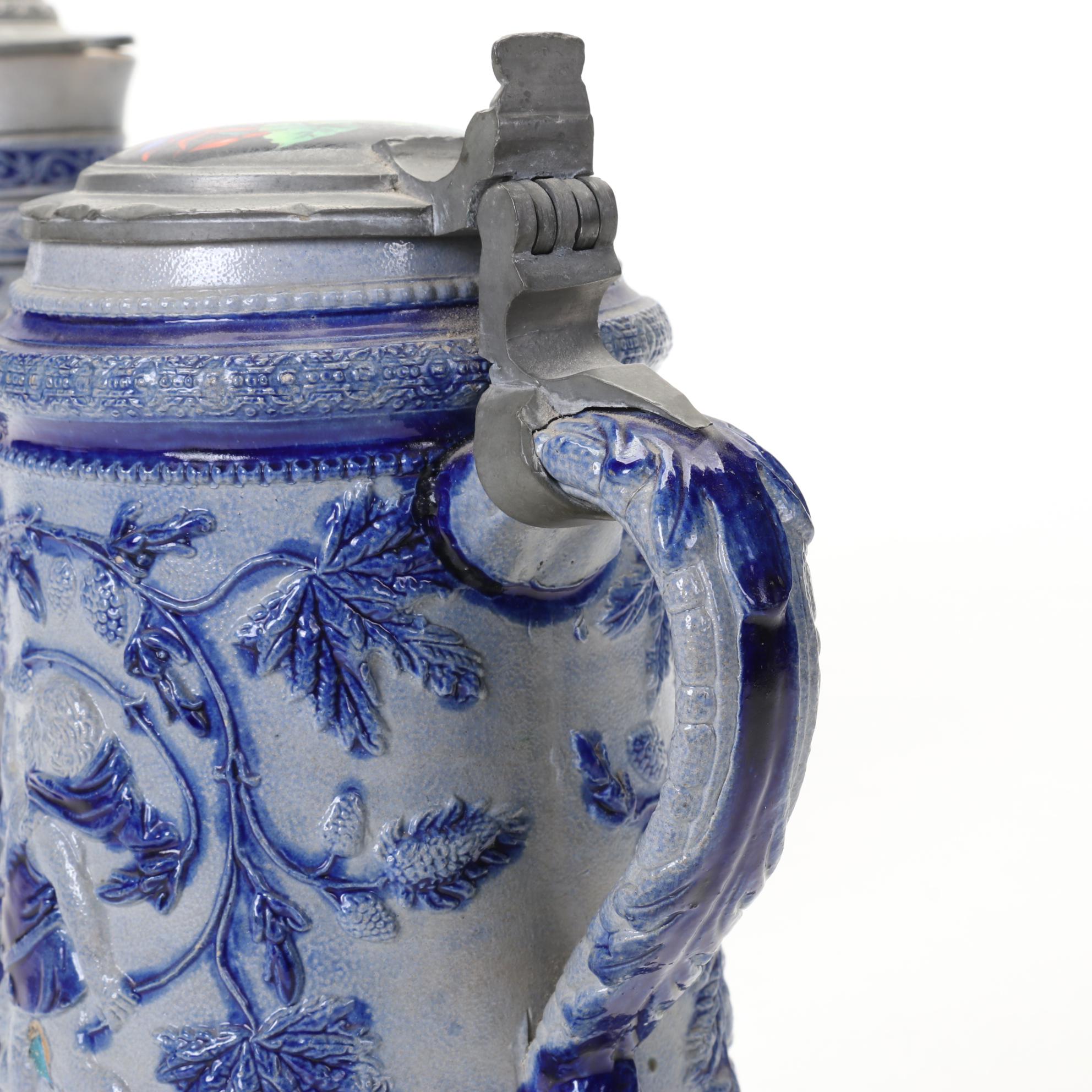 German Beer Steins Featuring Salt-Glazed and Commemorative Regimental Lithophane