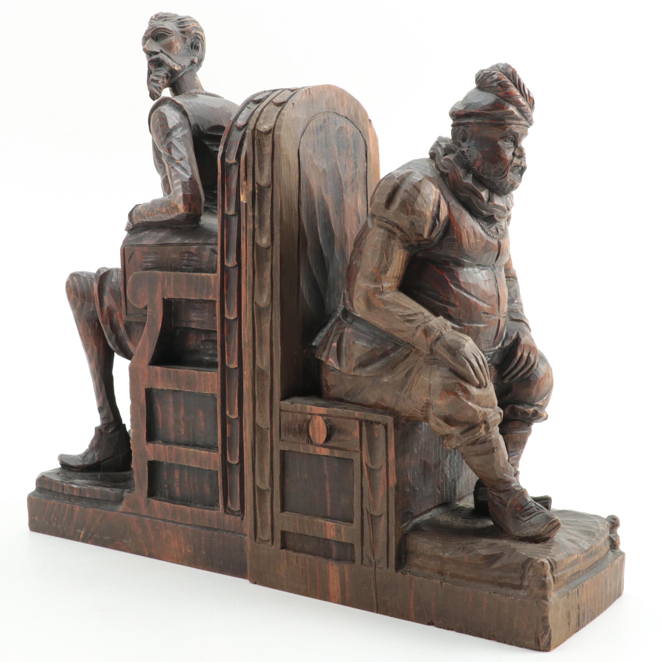 Ouro Spanish Hand-Carved Wooden Don Quixote And Sancho Panza Bookends