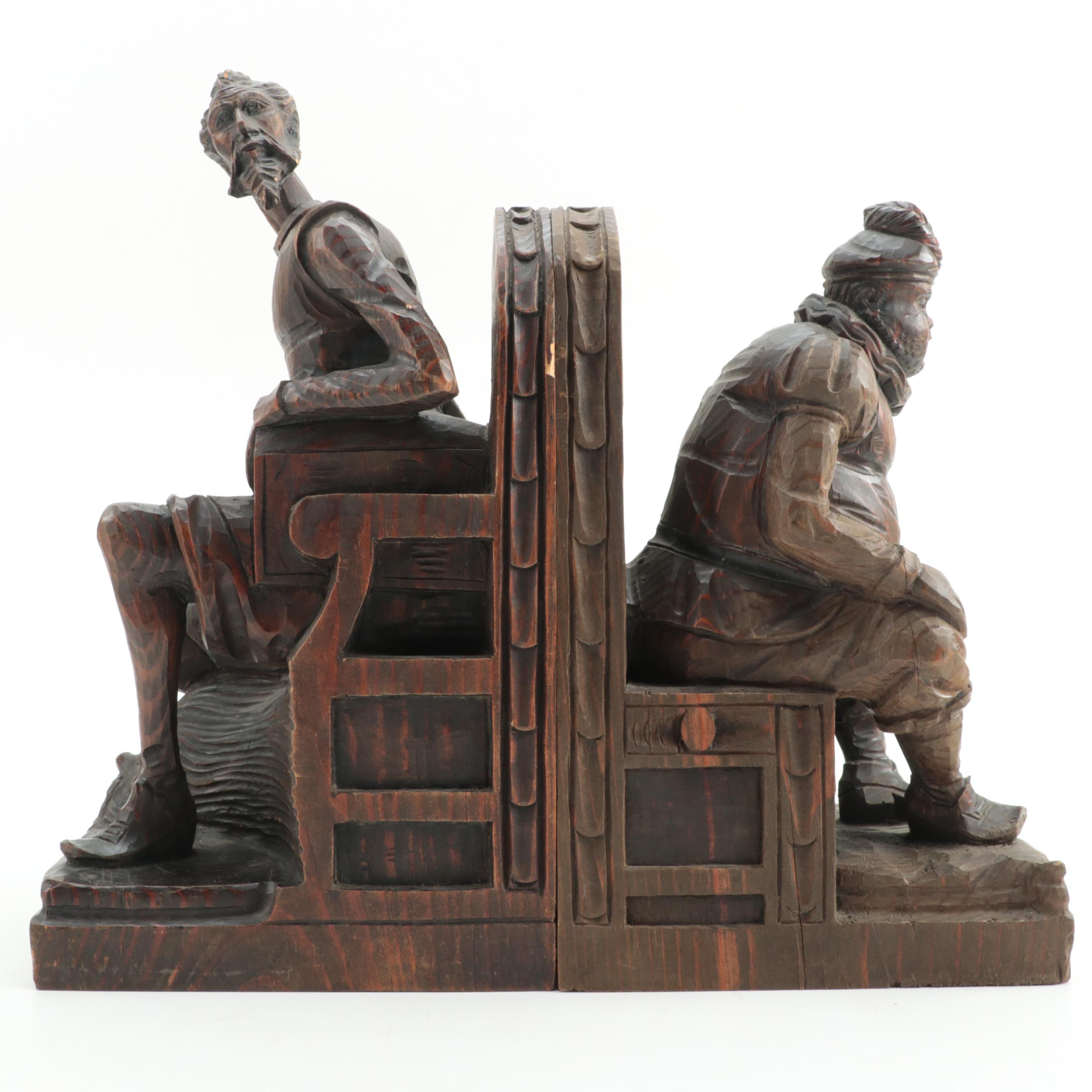 Ouro Spanish Hand-Carved Wooden Don Quixote And Sancho Panza Bookends