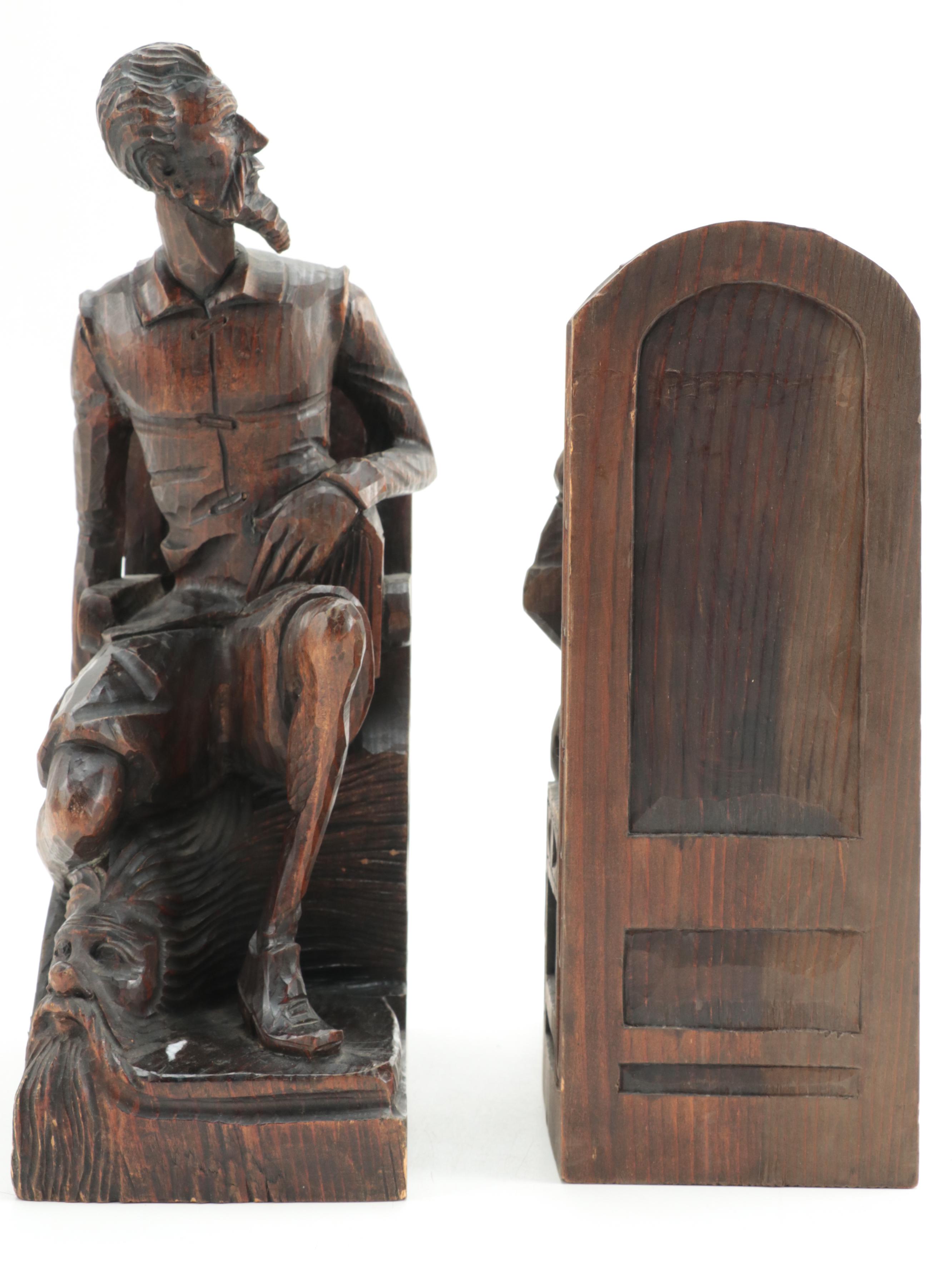 Ouro Spanish Hand-Carved Wooden Don Quixote And Sancho Panza Bookends