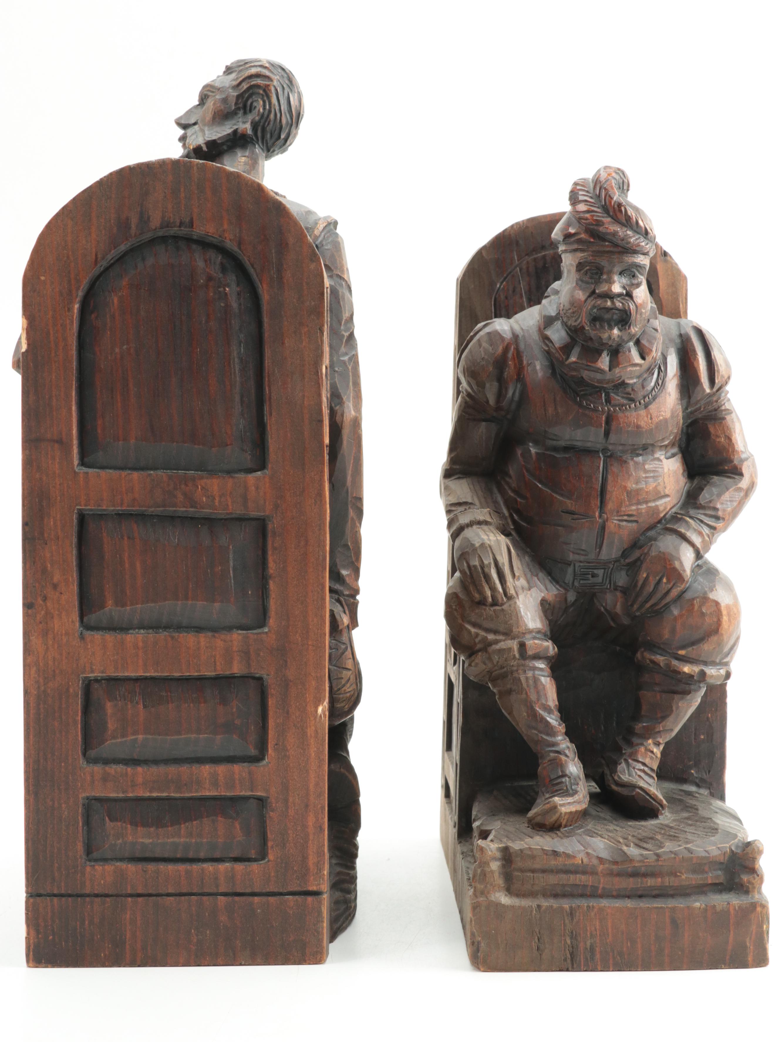 Ouro Spanish Hand-Carved Wooden Don Quixote And Sancho Panza Bookends