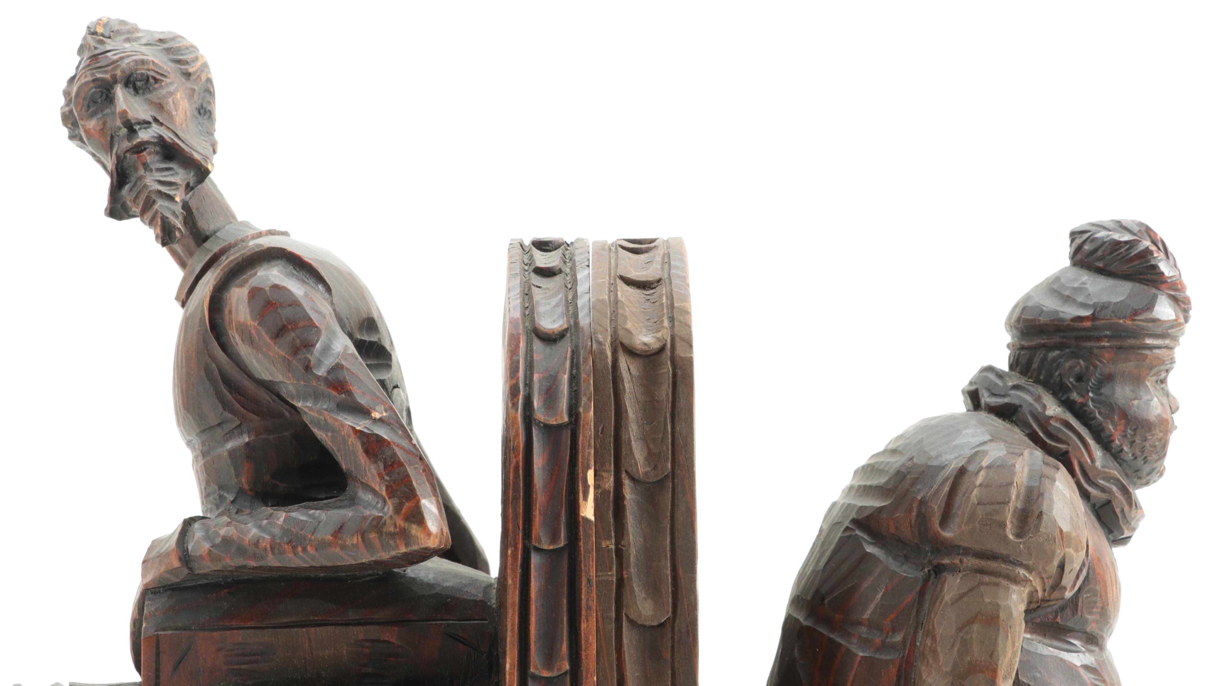 Ouro Spanish Hand-Carved Wooden Don Quixote And Sancho Panza Bookends