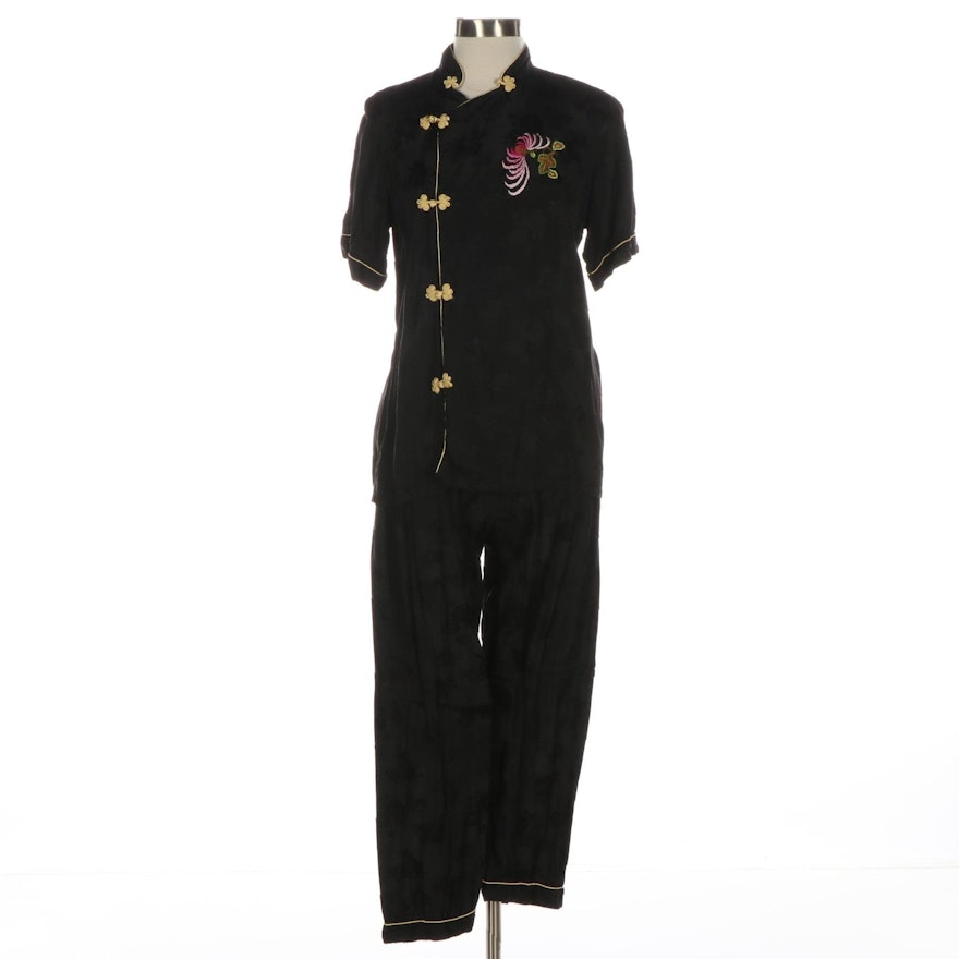 Golden Bee Embroidered Silk Pajamas