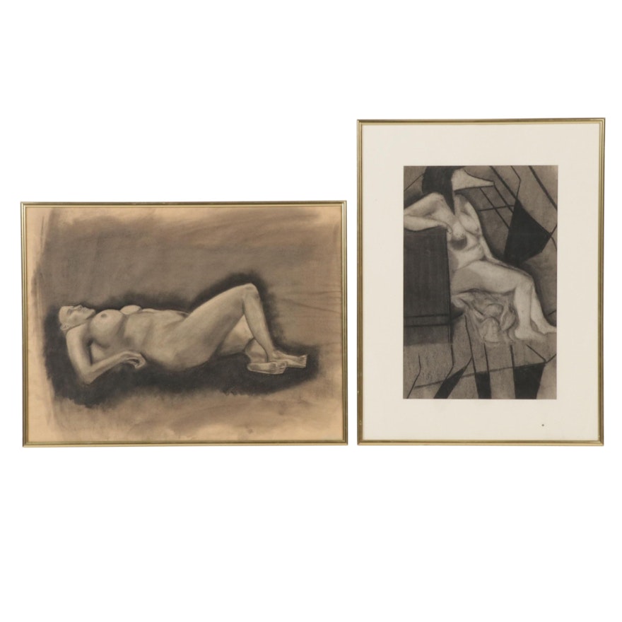 Timothy Gerrity Charcoal Drawings of Female Nude Studies, Mid-Late 20th Century