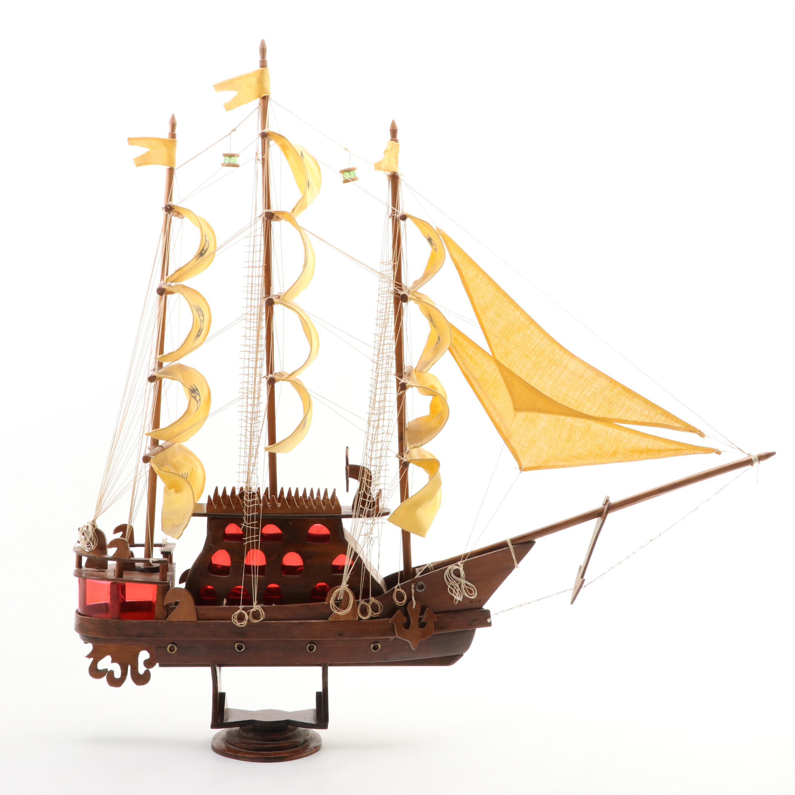 Wooden Model Galleon Ship, Mid to Late 20th Century
