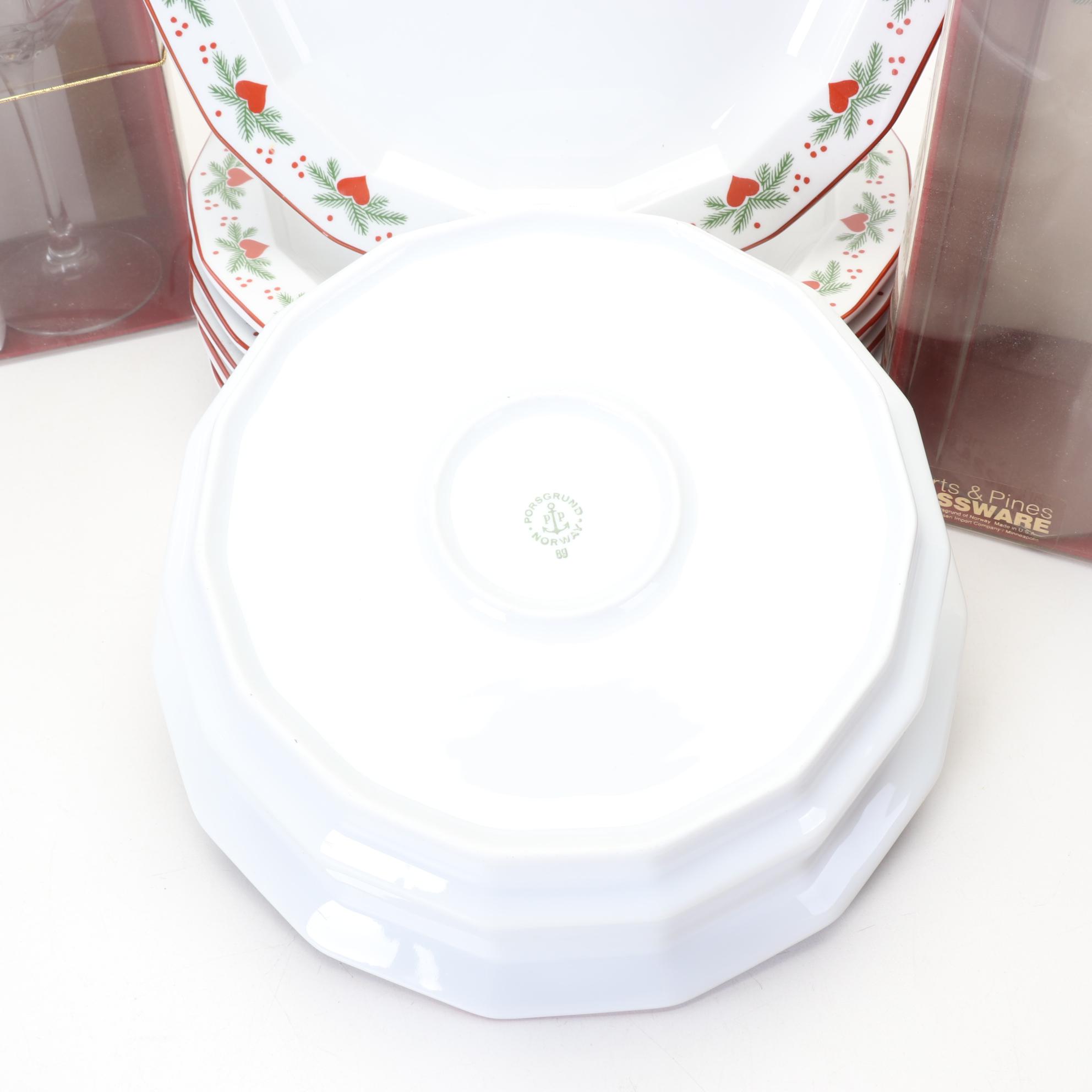 Porsgrund "Hearts and Pines" Glassware, Porcelain Dinnerware, and More, 1982