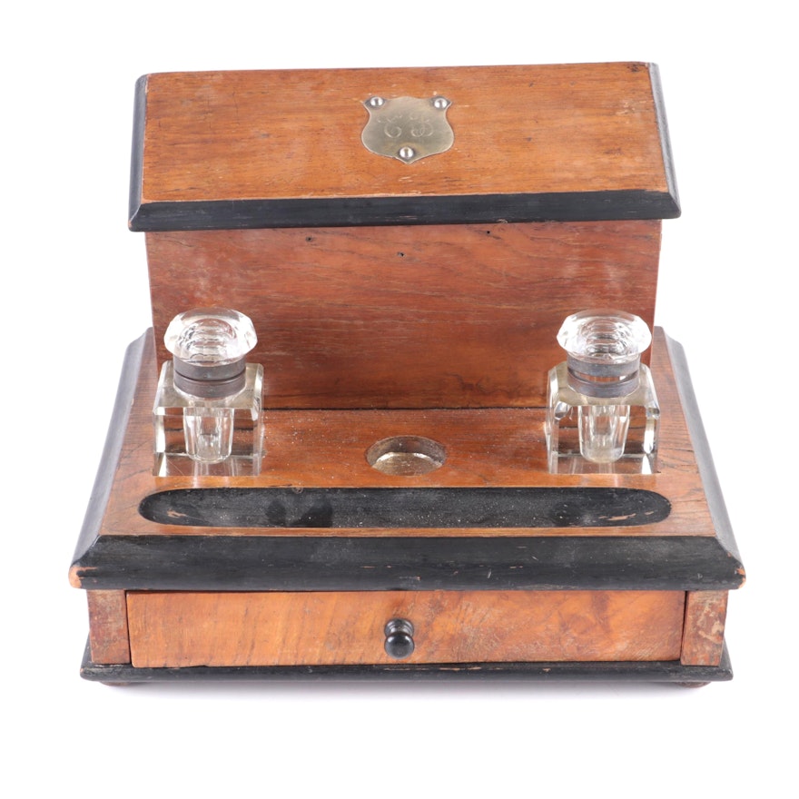 Victorian Parcel Ebonized Oak and Ash Desk Box