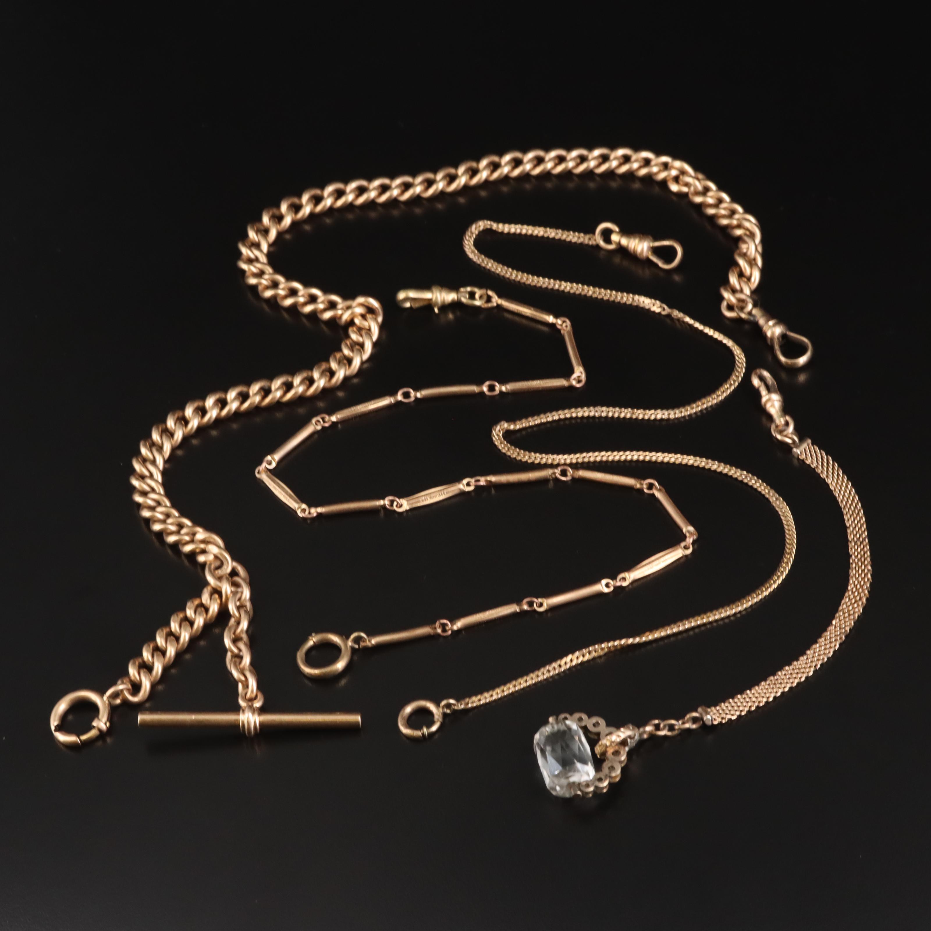 Antique and Vintage Watch Chains Including Rock Crystal Quartz and 14K