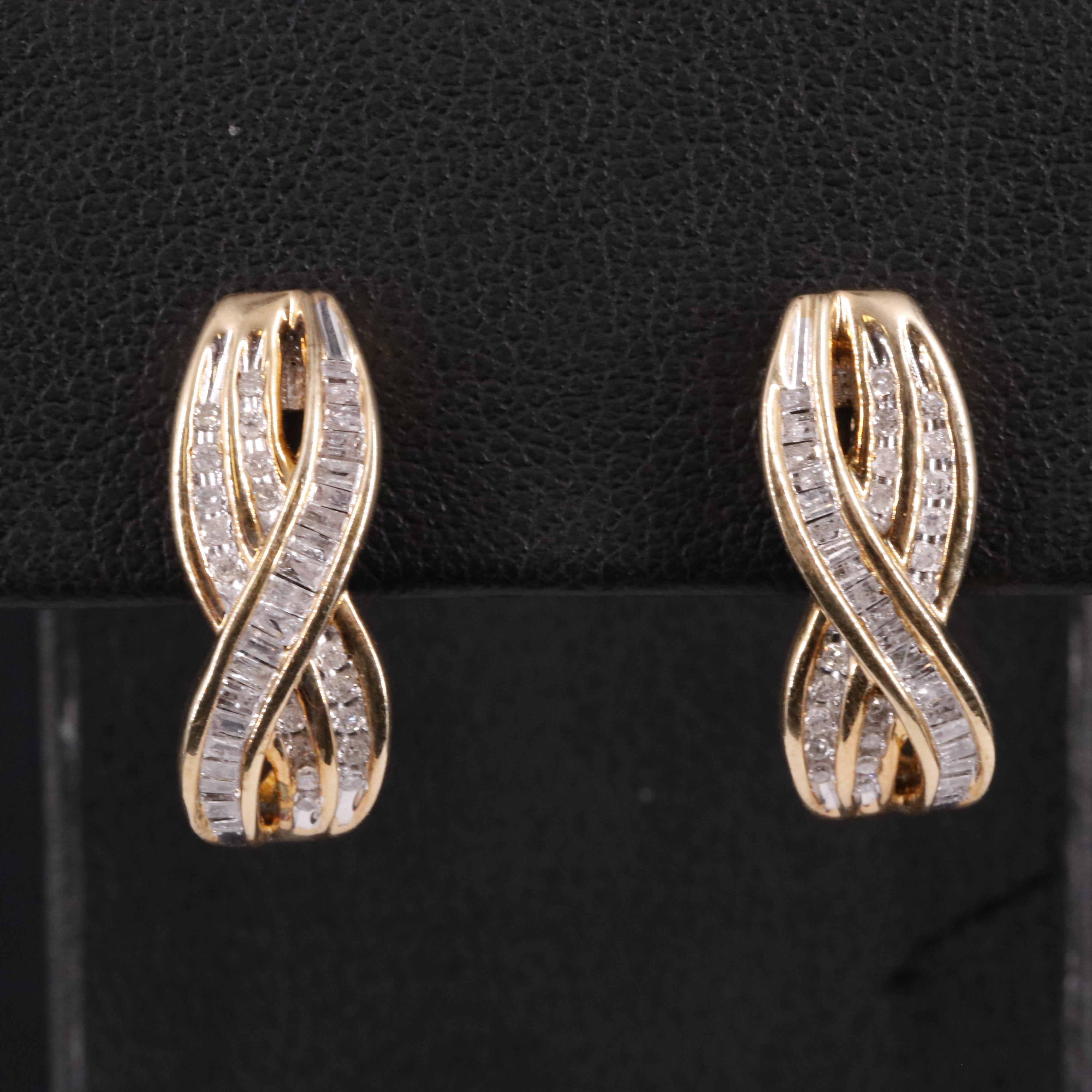 Gilt Sterling 0.51 CTW Diamond Crossover J-Hoop Earrings