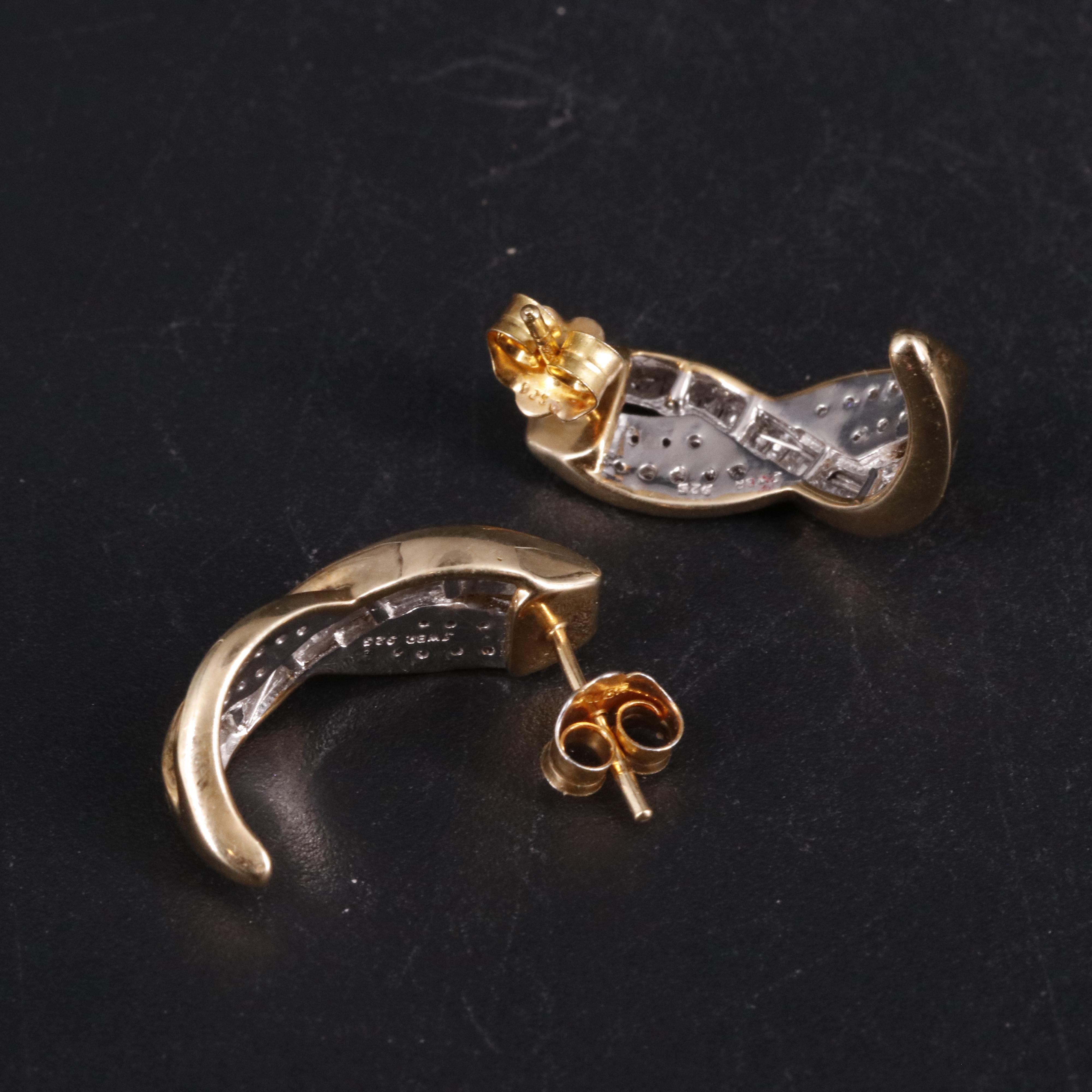 Gilt Sterling 0.51 CTW Diamond Crossover J-Hoop Earrings