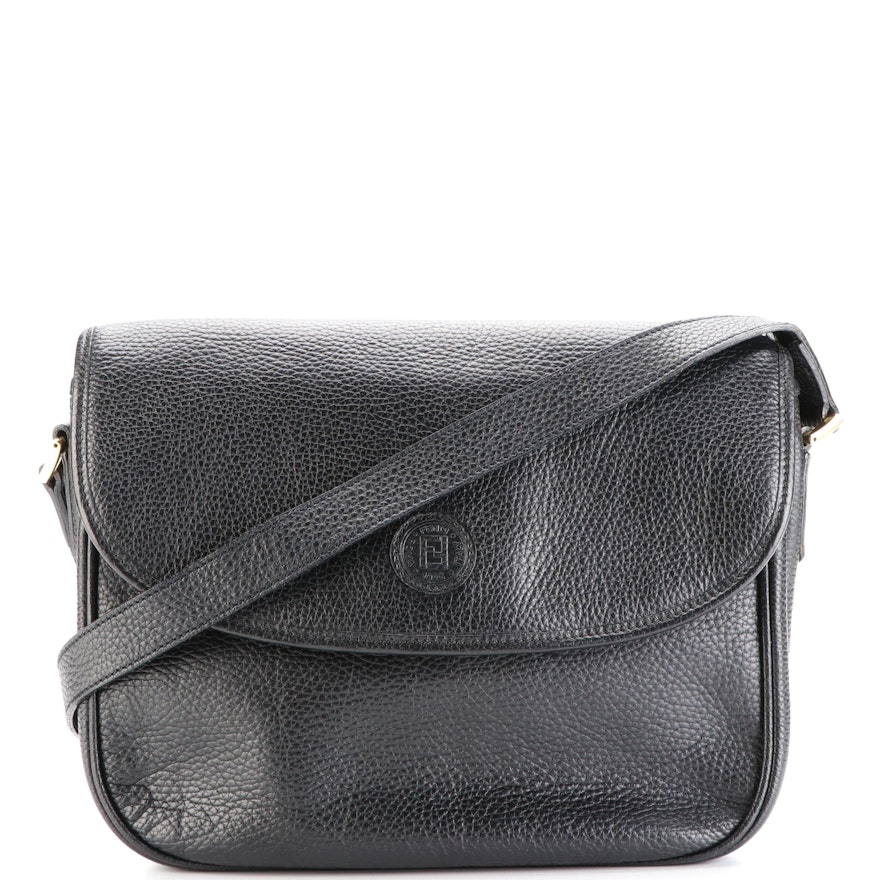 Fendi Flap Front Shoulder Bag in Grained Leather