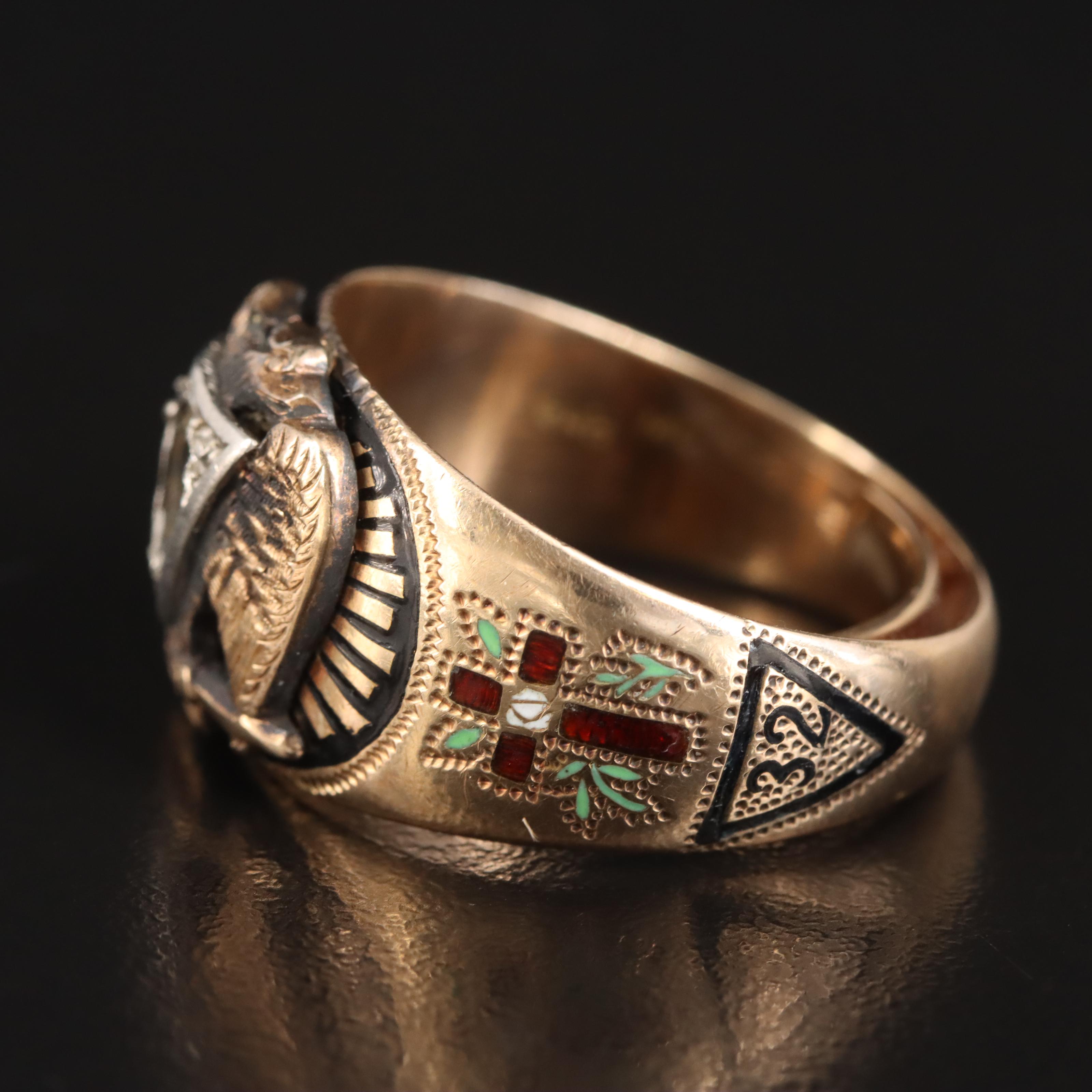 14K and Enamel Masonic Ring Mount