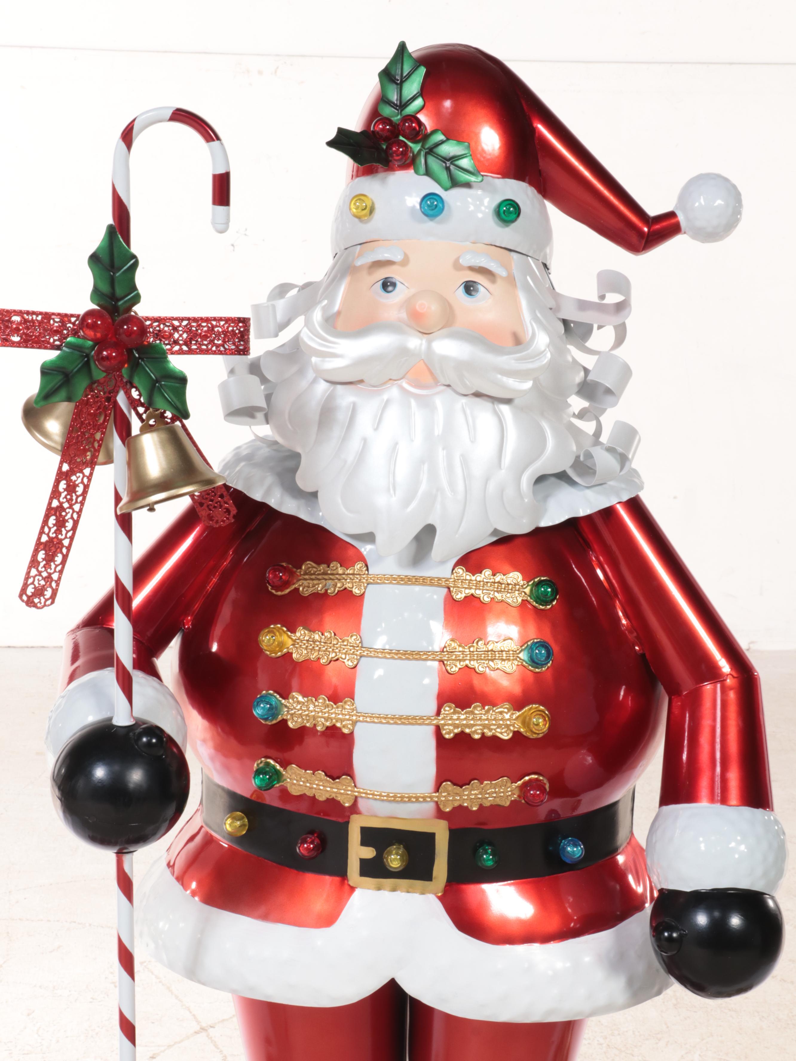Illuminated Christmas Decor, Including Metal Santa Claus Statue