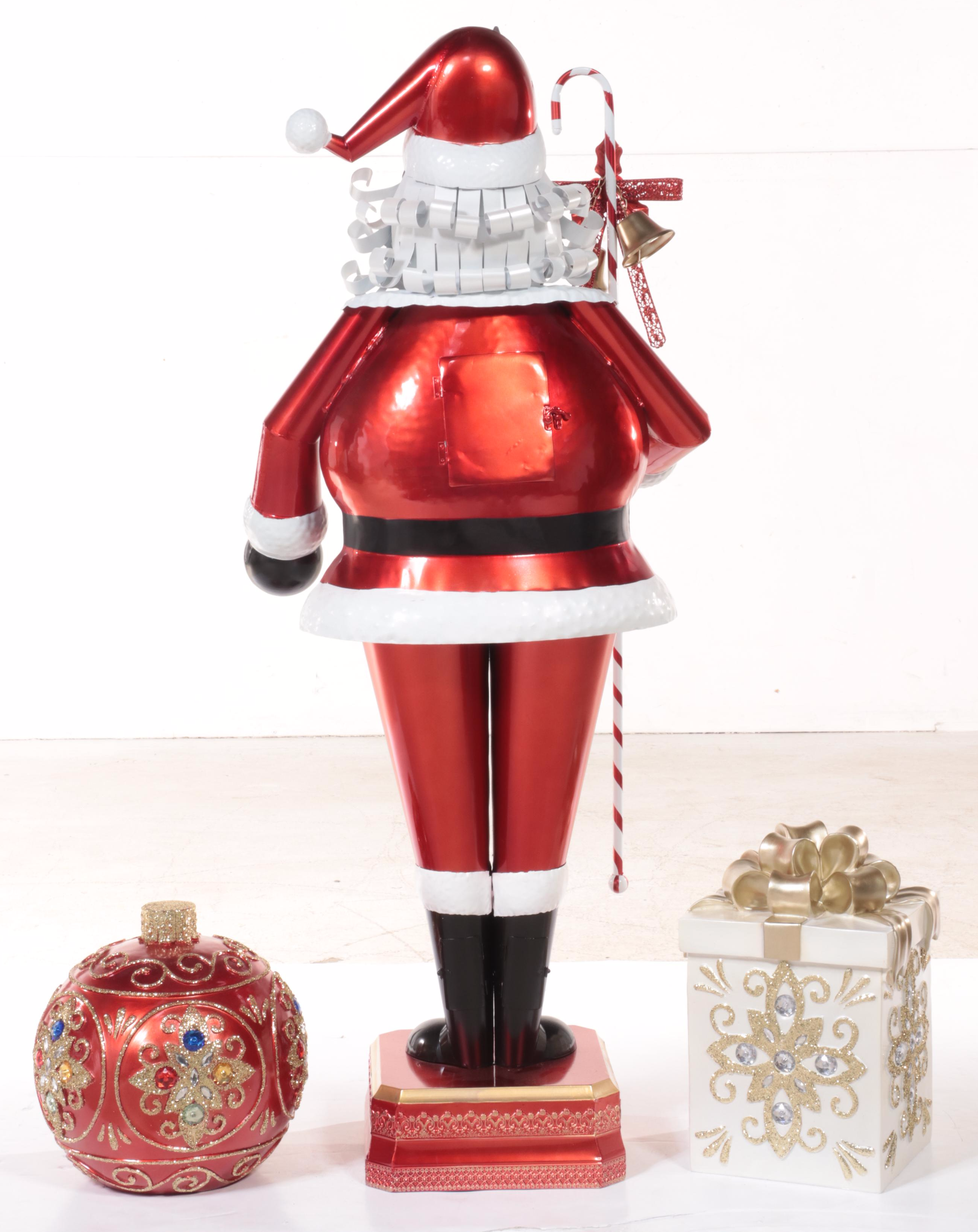 Illuminated Christmas Decor, Including Metal Santa Claus Statue