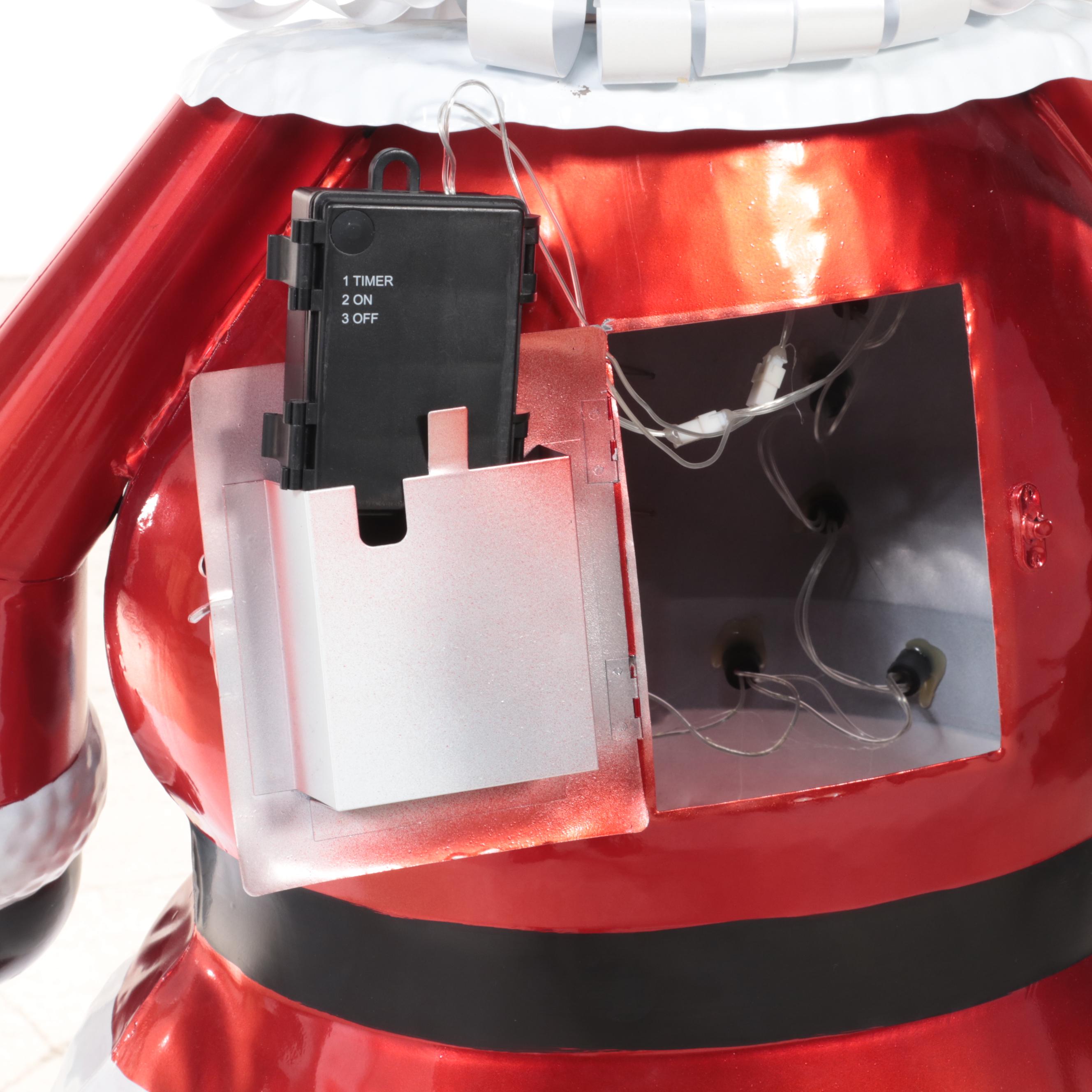 Illuminated Christmas Decor, Including Metal Santa Claus Statue