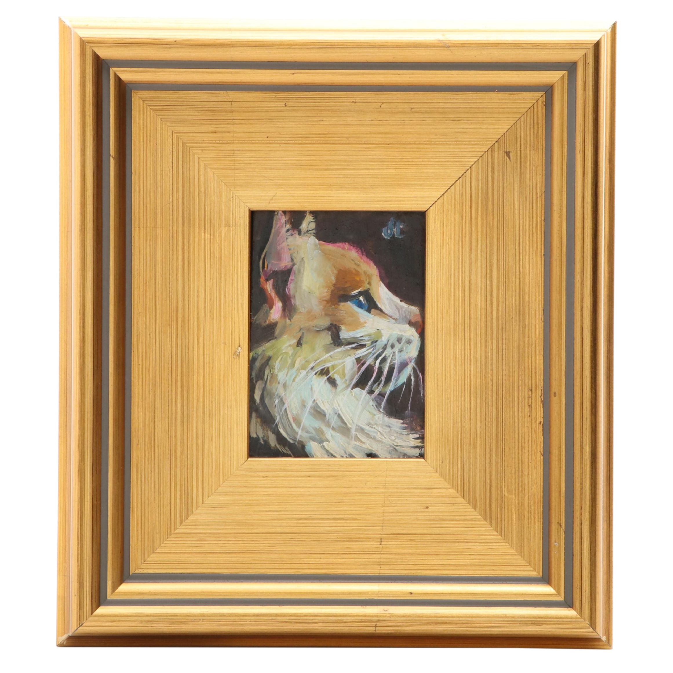 Jeff Claudio Oil Painting "Maine Coon Cat," 21st Century