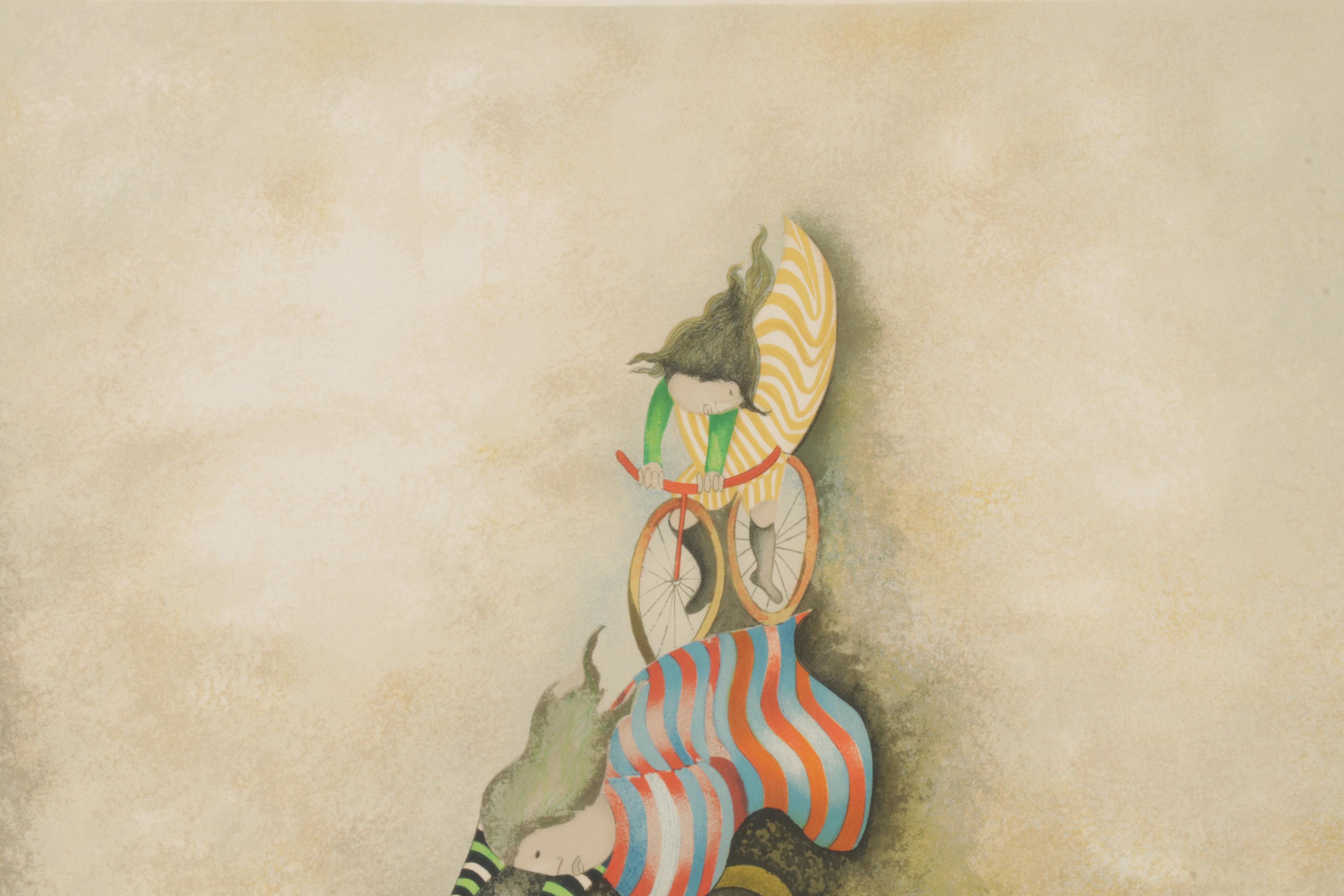 Graciela Rodo Boulanger Color Lithograph "Promenade en bicyclette," Circa 1980