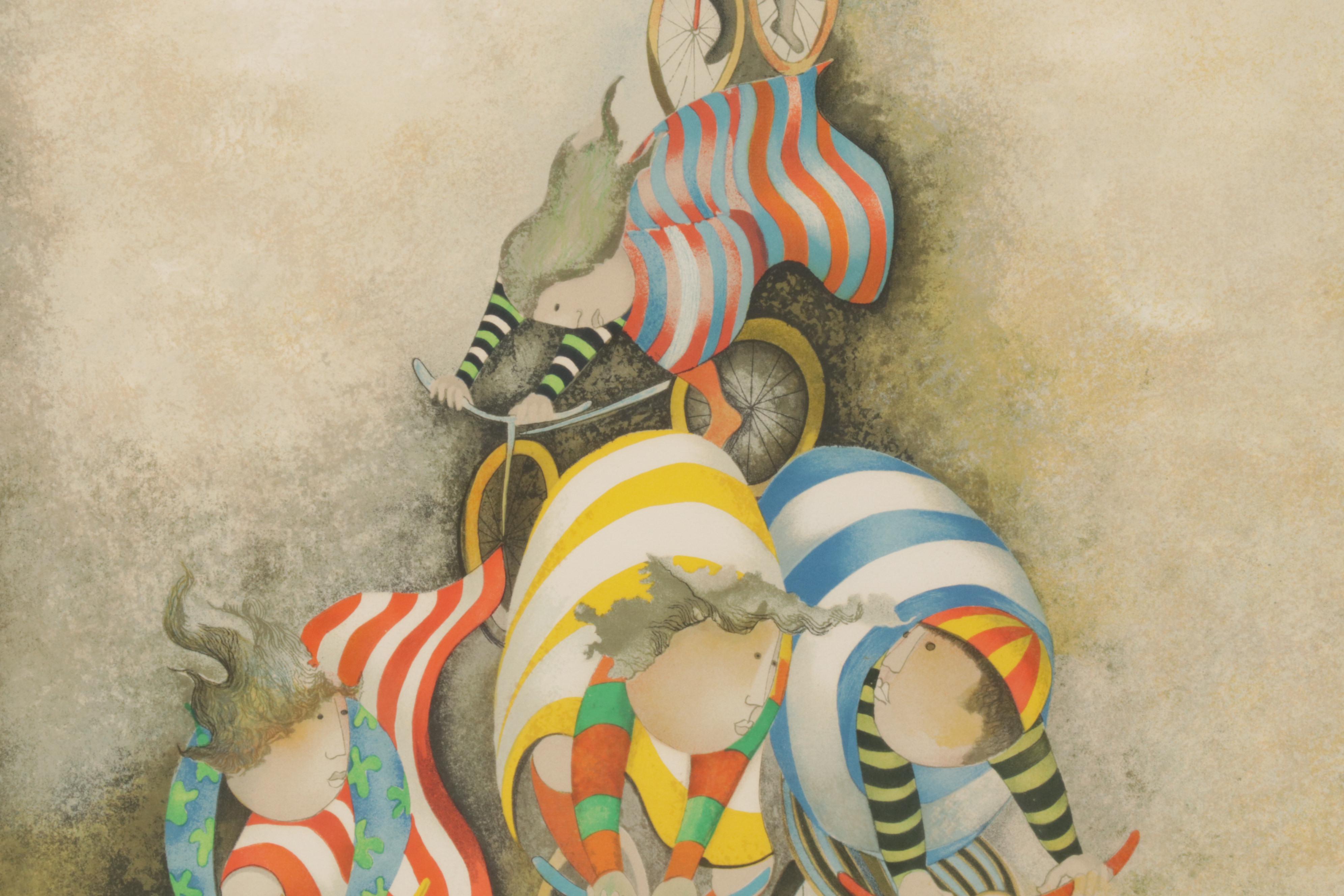Graciela Rodo Boulanger Color Lithograph "Promenade en bicyclette," Circa 1980