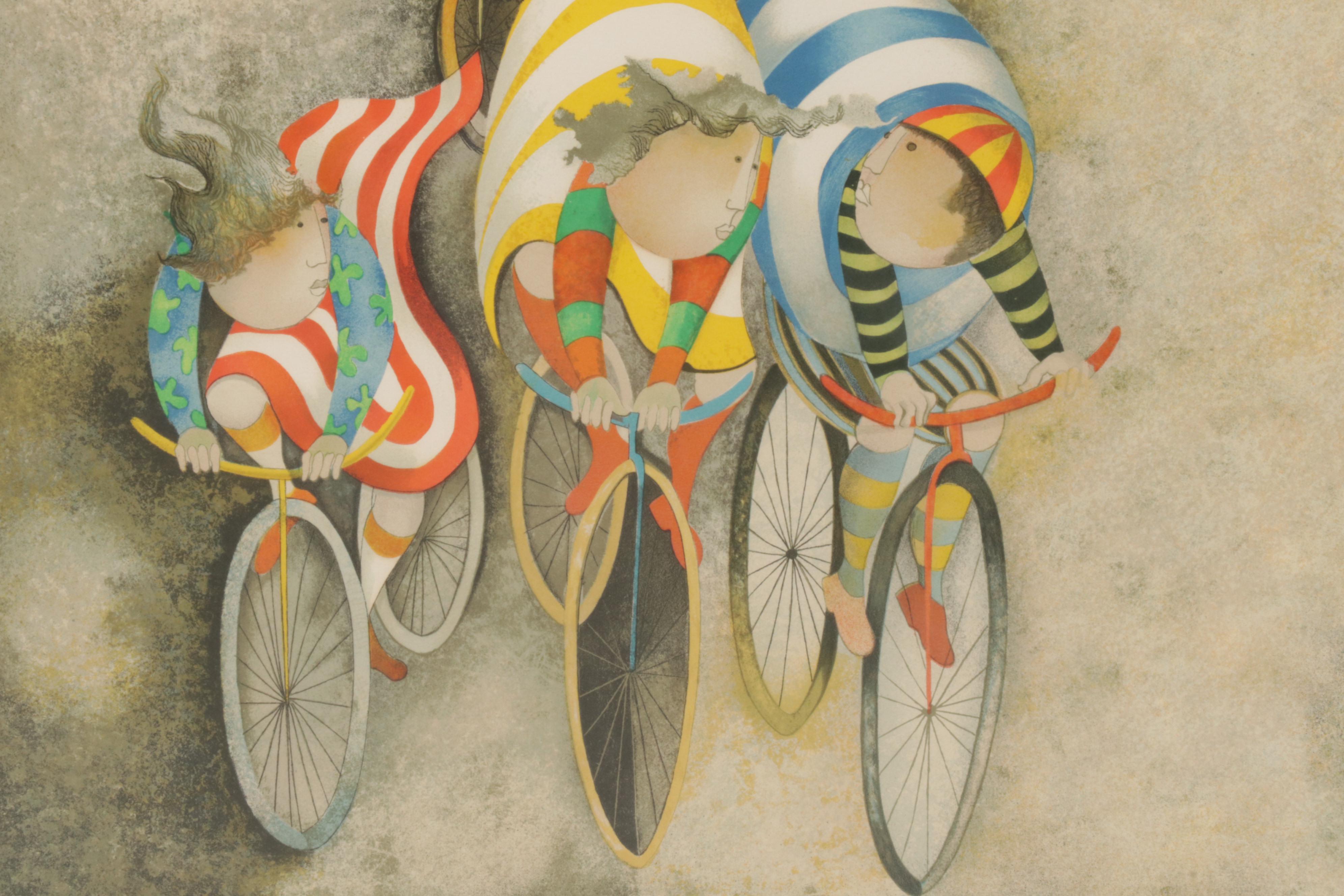 Graciela Rodo Boulanger Color Lithograph "Promenade en bicyclette," Circa 1980