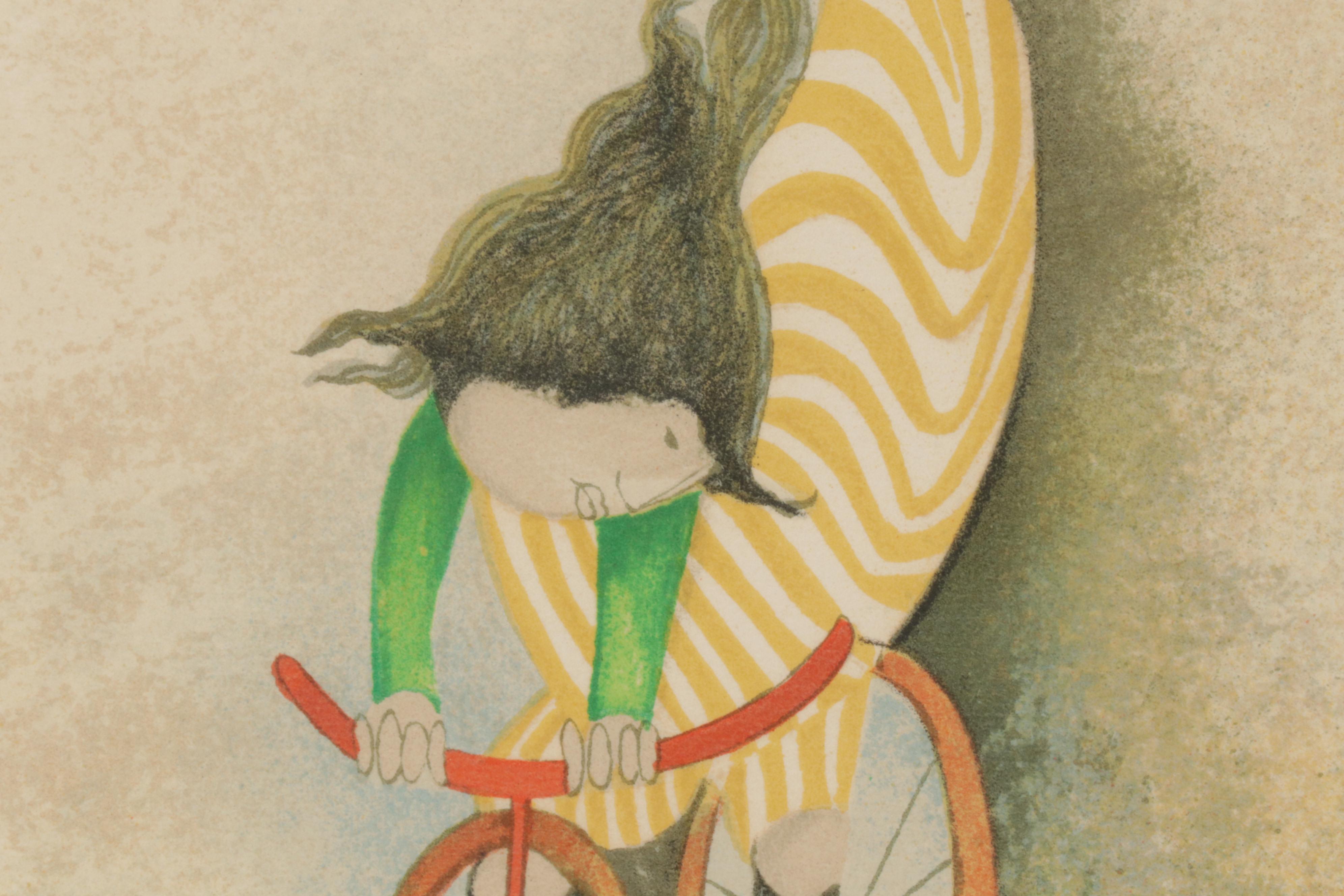 Graciela Rodo Boulanger Color Lithograph "Promenade en bicyclette," Circa 1980