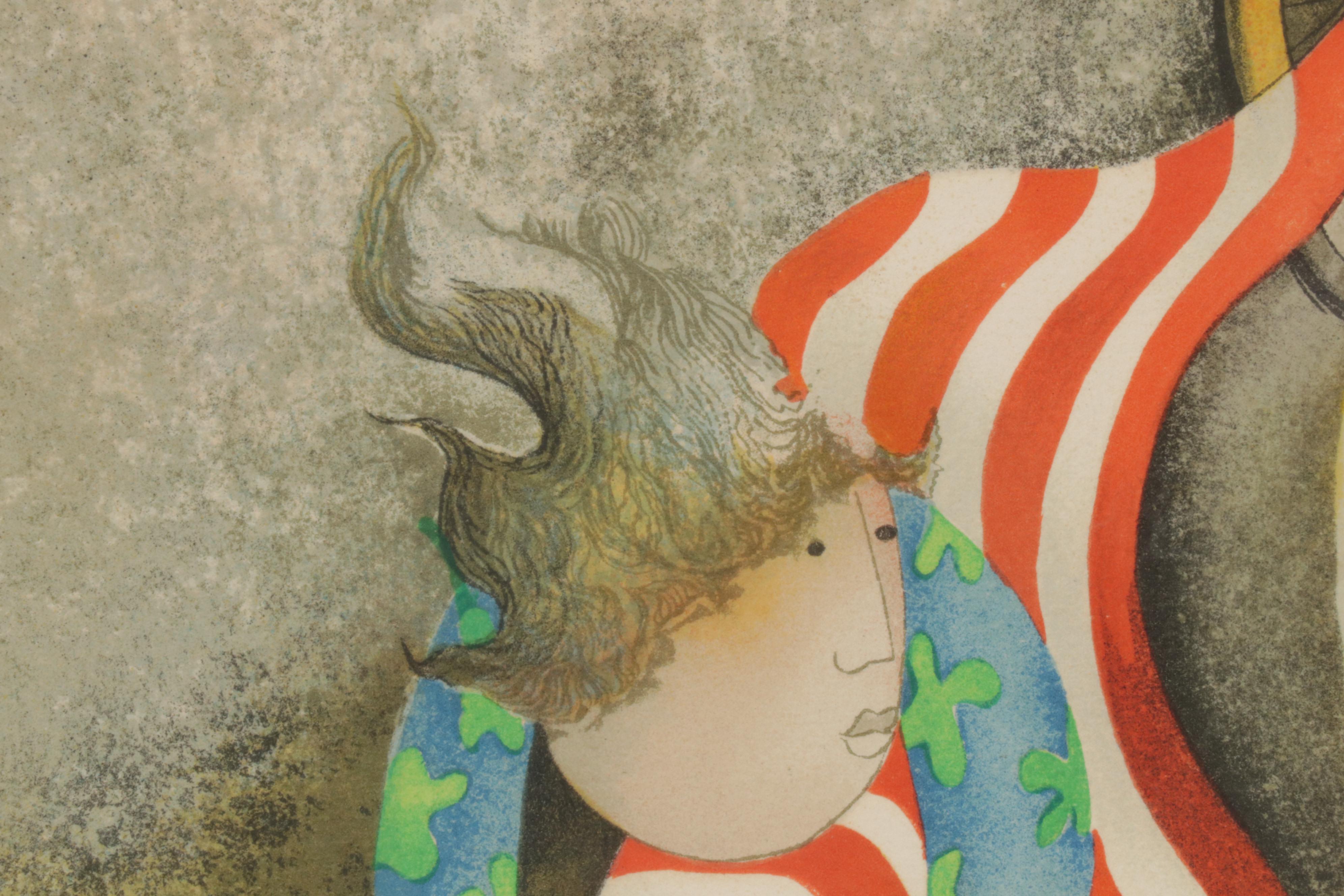 Graciela Rodo Boulanger Color Lithograph "Promenade en bicyclette," Circa 1980