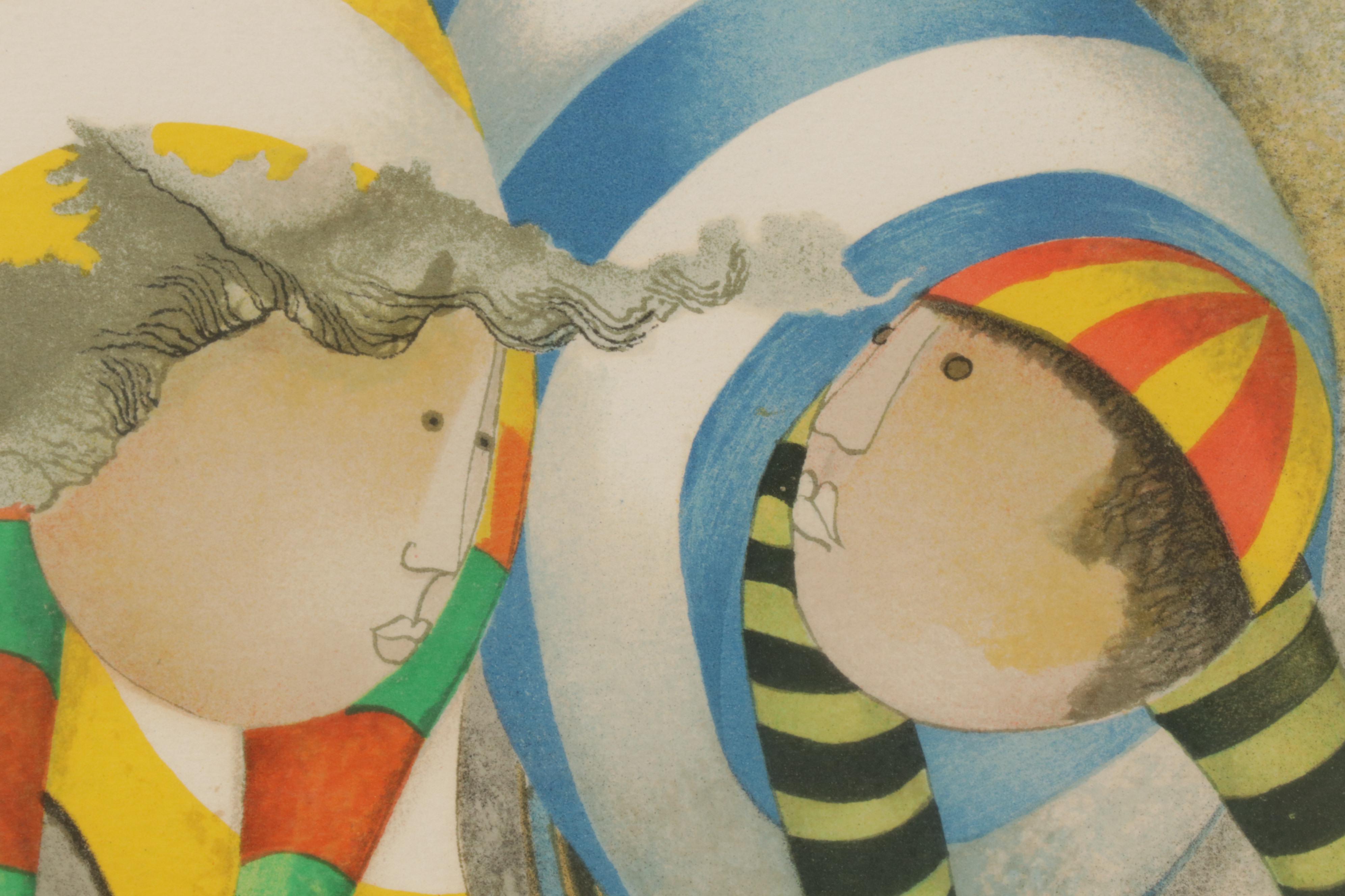 Graciela Rodo Boulanger Color Lithograph "Promenade en bicyclette," Circa 1980