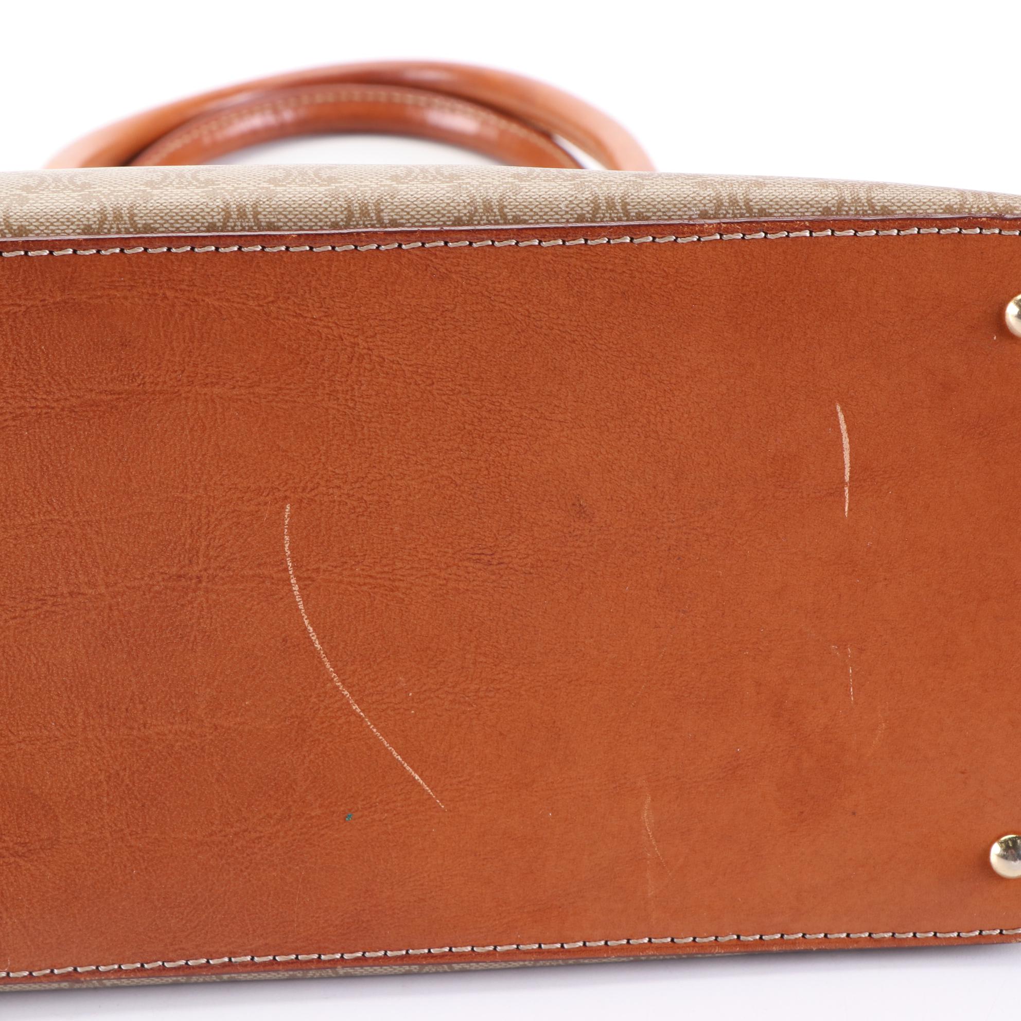 Celine Dome Satchel in Macadam Coated Canvas and Leather Trim