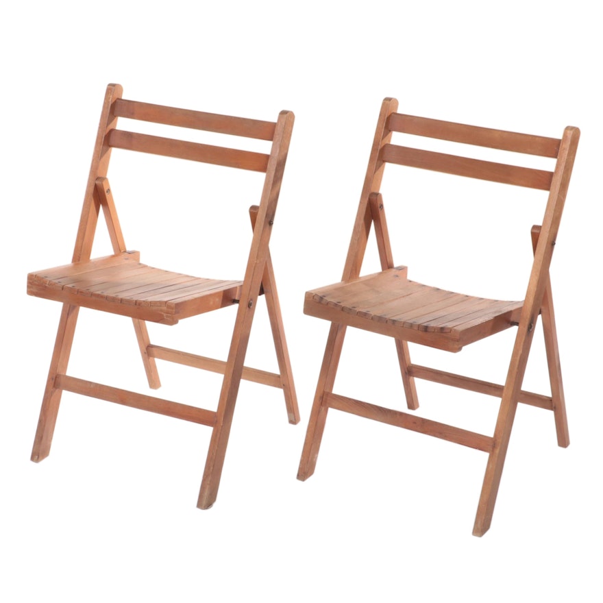 Pair of Wooden Folding Chairs, Mid-20th Century