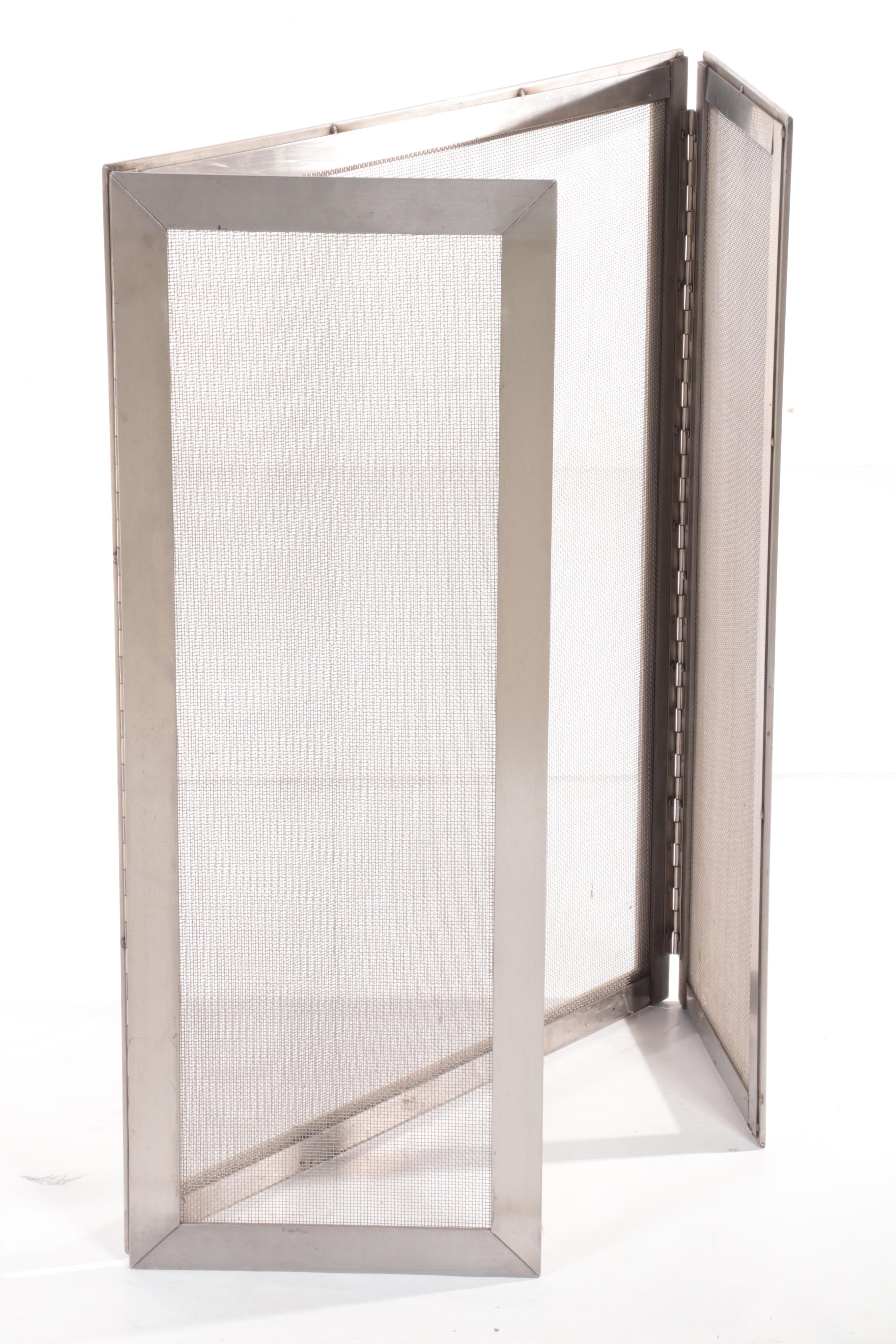 Modernist Style Metal Frame and Wire Mesh Fireplace Screen