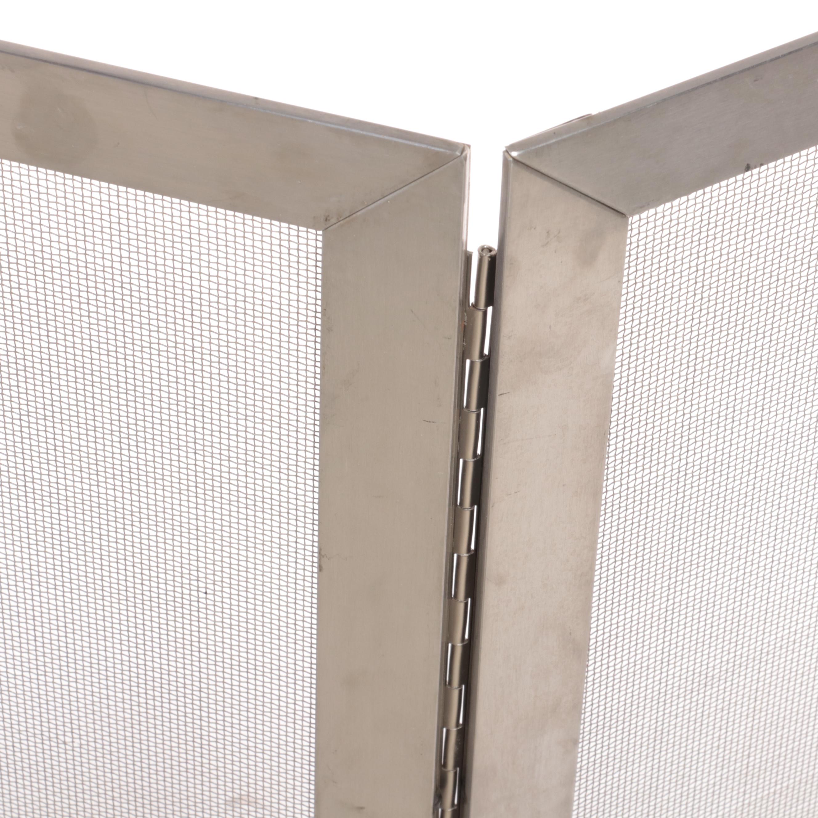 Modernist Style Metal Frame and Wire Mesh Fireplace Screen