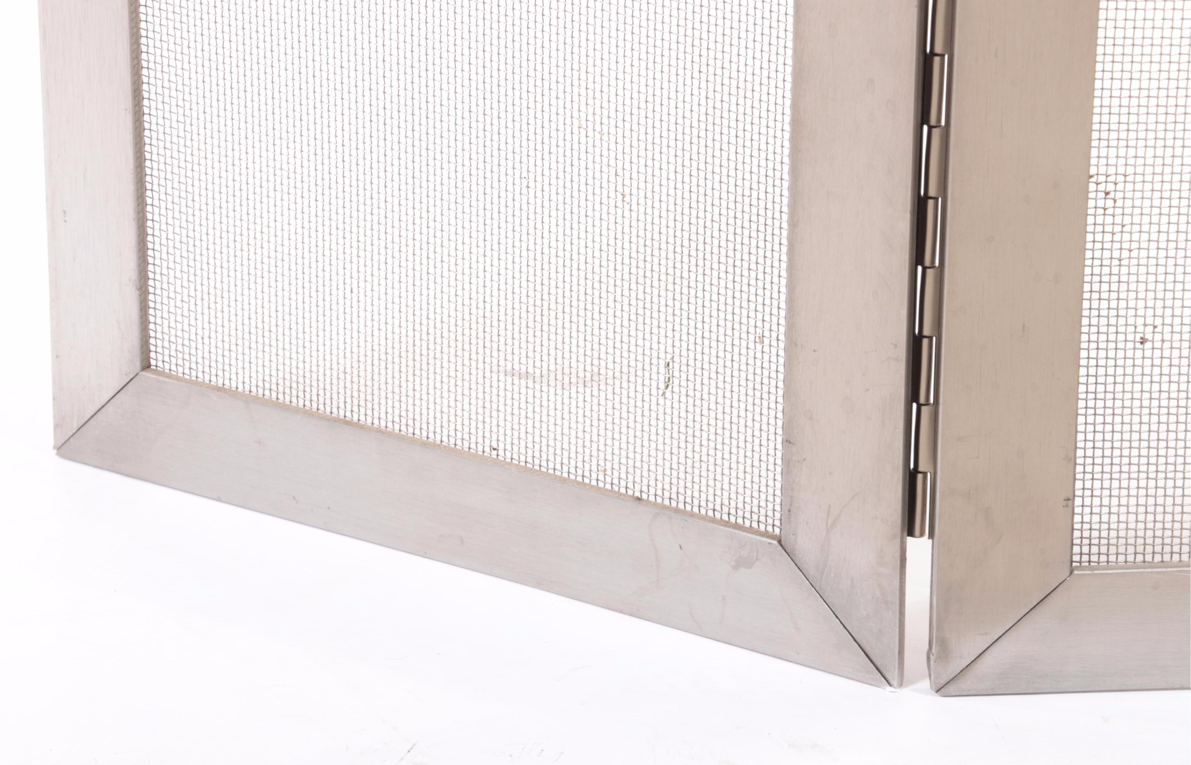 Modernist Style Metal Frame and Wire Mesh Fireplace Screen