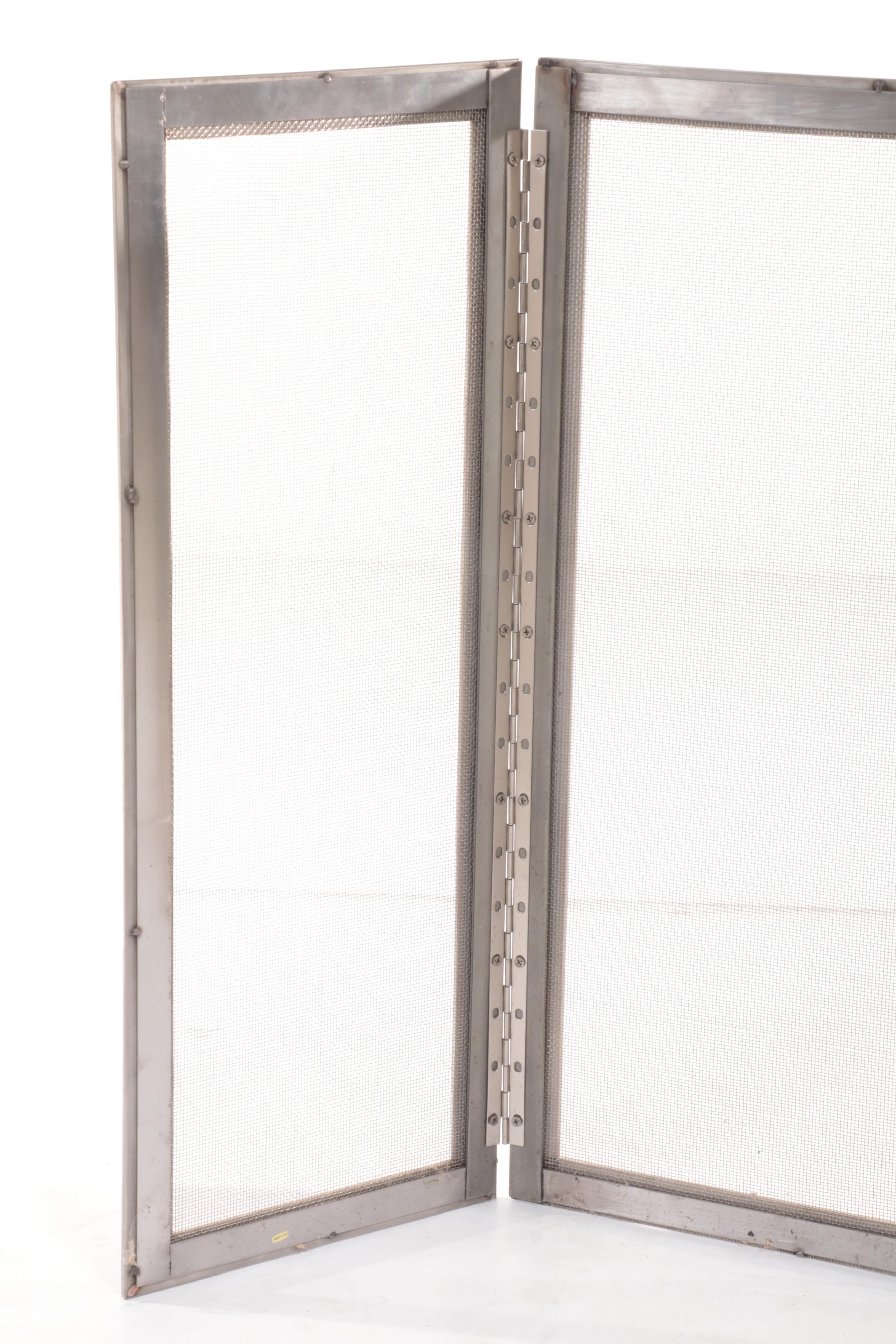 Modernist Style Metal Frame and Wire Mesh Fireplace Screen