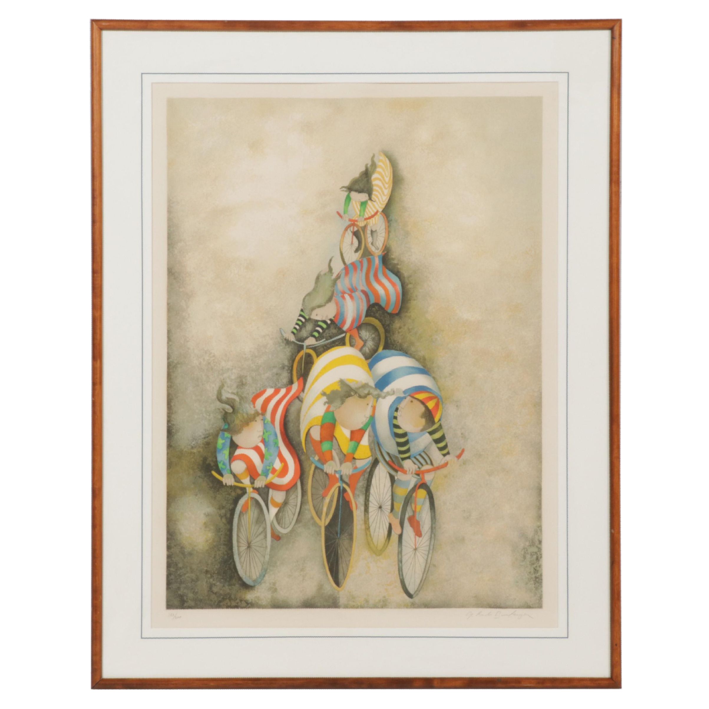 Graciela Rodo Boulanger Color Lithograph "Promenade en bicyclette," Circa 1980