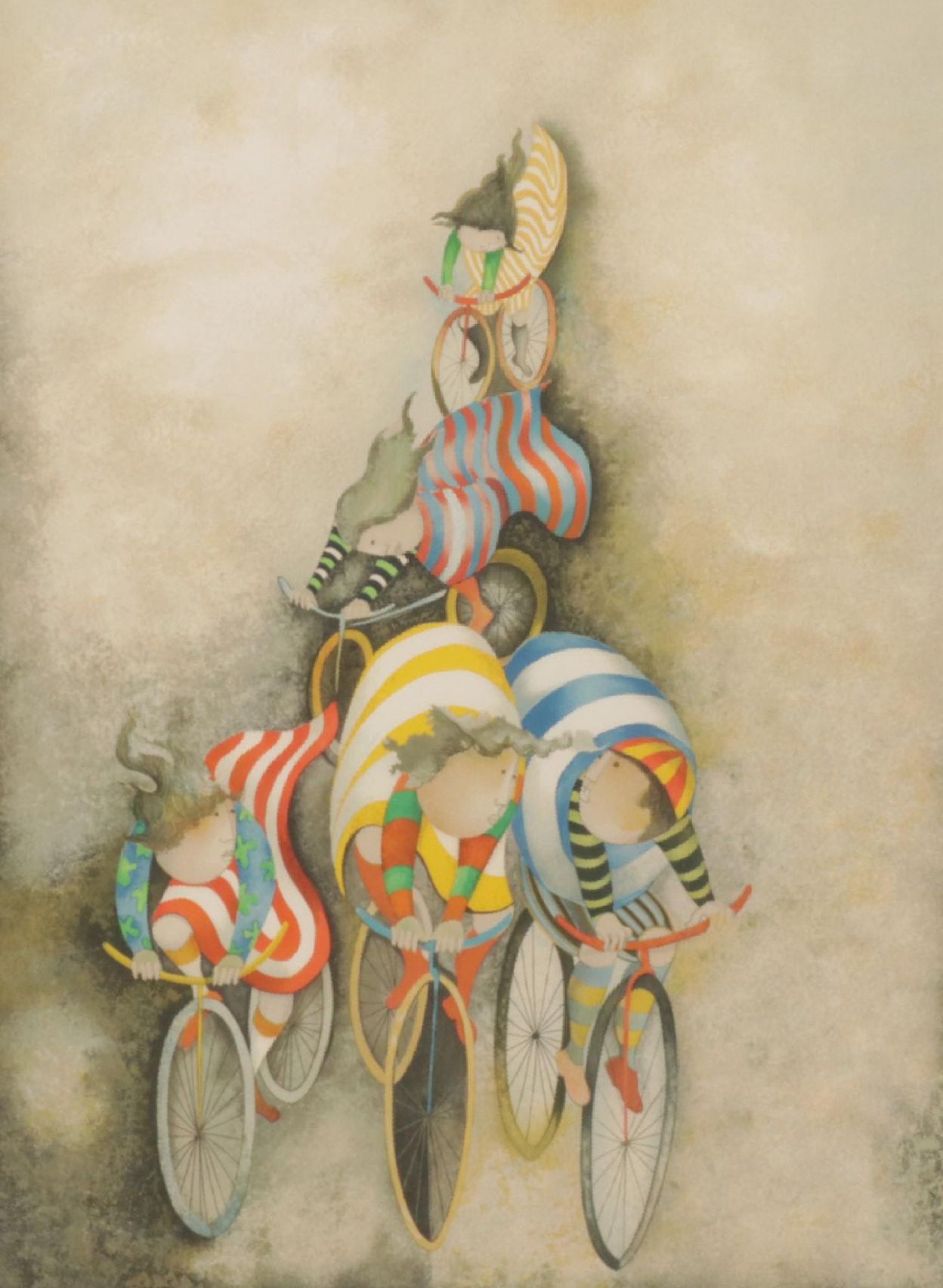 Graciela Rodo Boulanger Color Lithograph "Promenade en bicyclette," Circa 1980