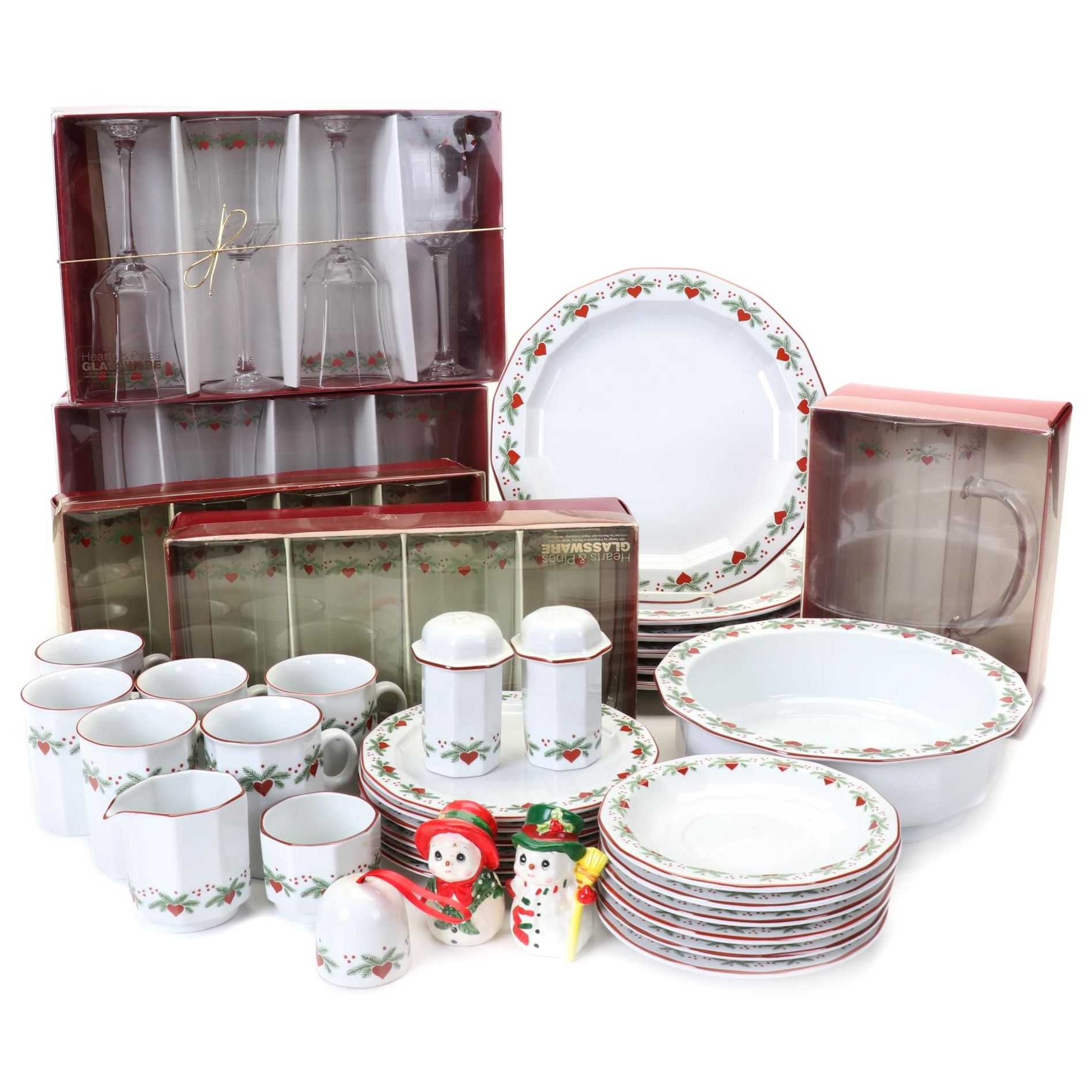 Porsgrund "Hearts and Pines" Glassware, Porcelain Dinnerware, and More, 1982