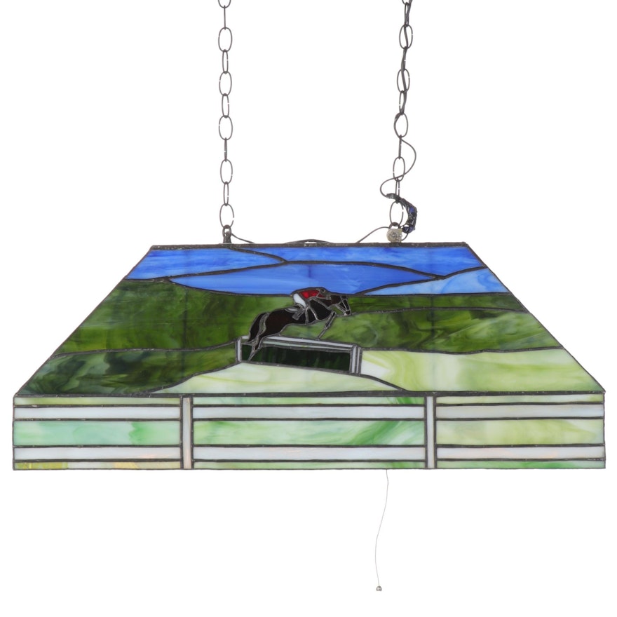 Equestrian Horse Jumping Stained Glass Hanging Bar Pendant Light