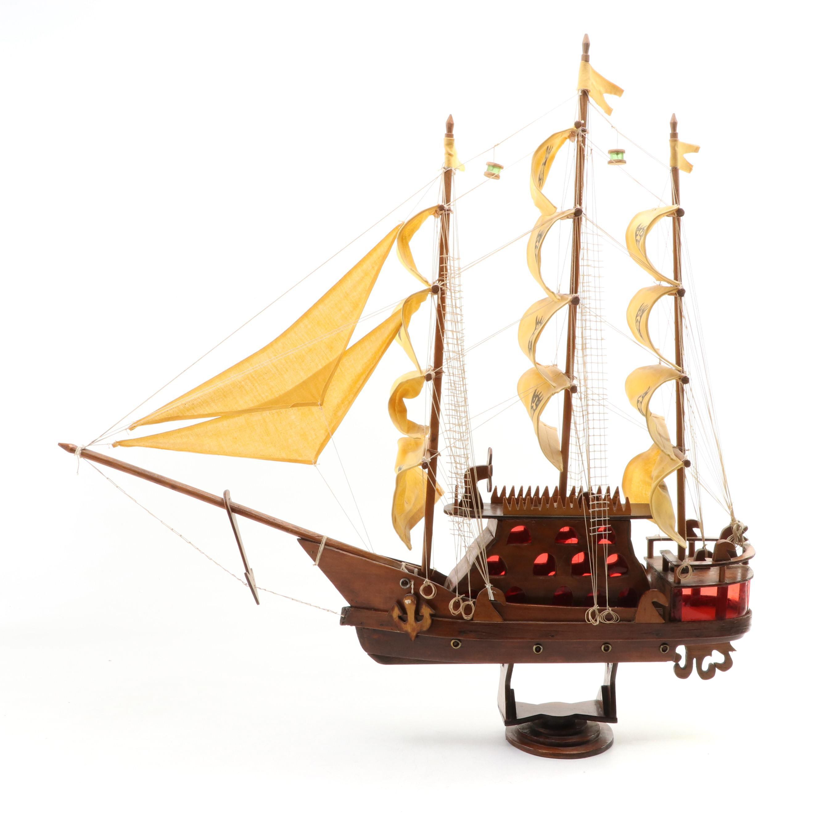 Wooden Model Galleon Ship, Mid to Late 20th Century