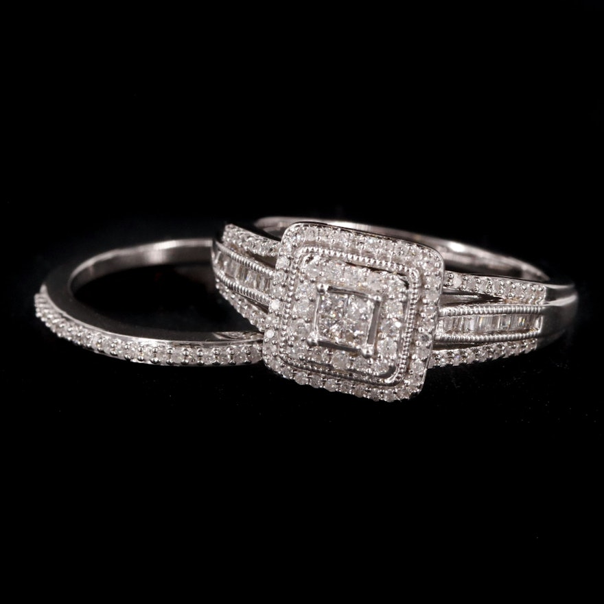 Sterling Diamond Ring with Enchancer Band